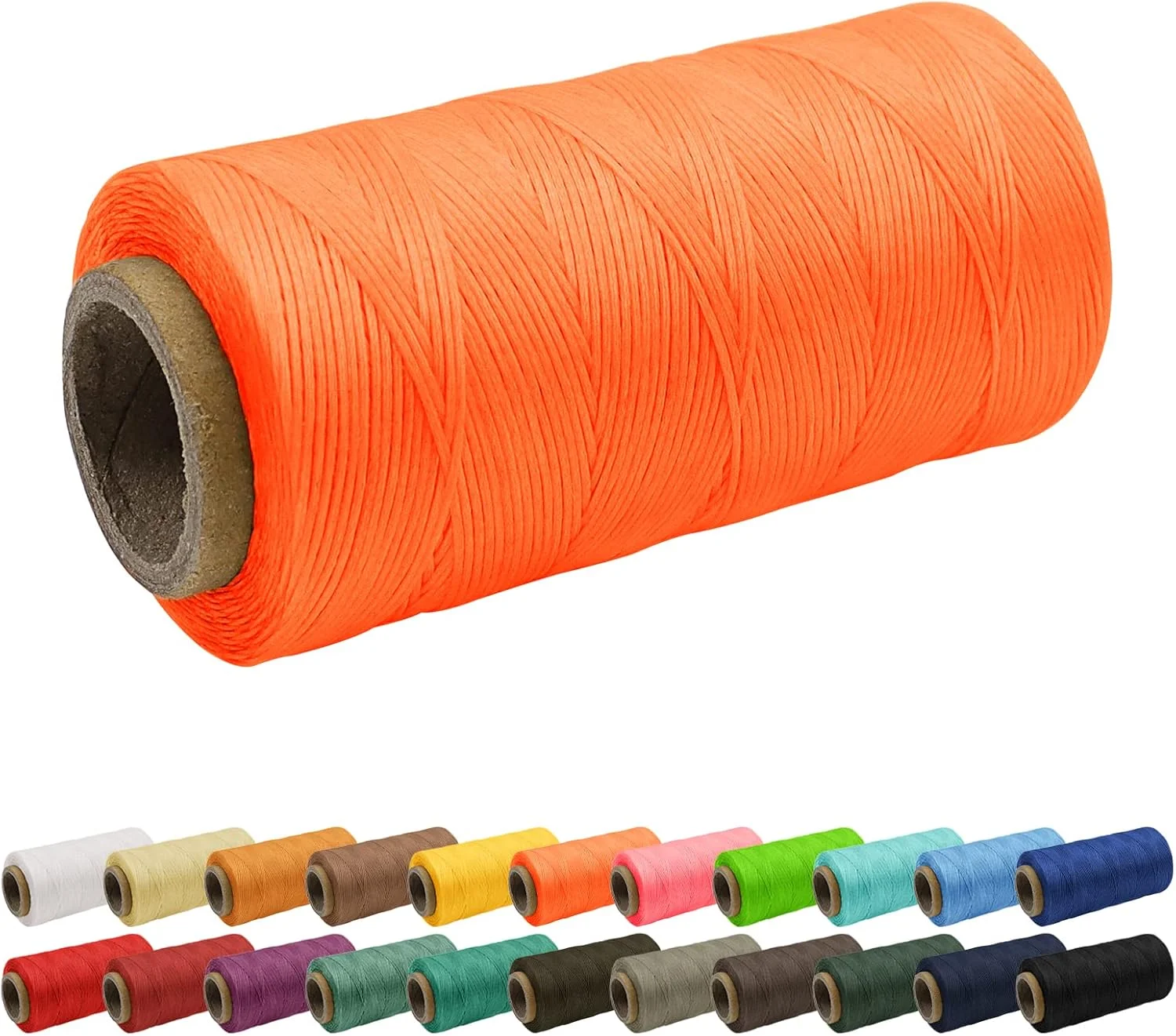 نخ موم زده Uiopa 1mm، نخ دوخت چرم تخت 150D به طول 260 متر، نخ موم زده برای دوخت دستی صنایع دستی چرمی، صحافی، تعمیر کفش، نخ نارنجی فلورسنت