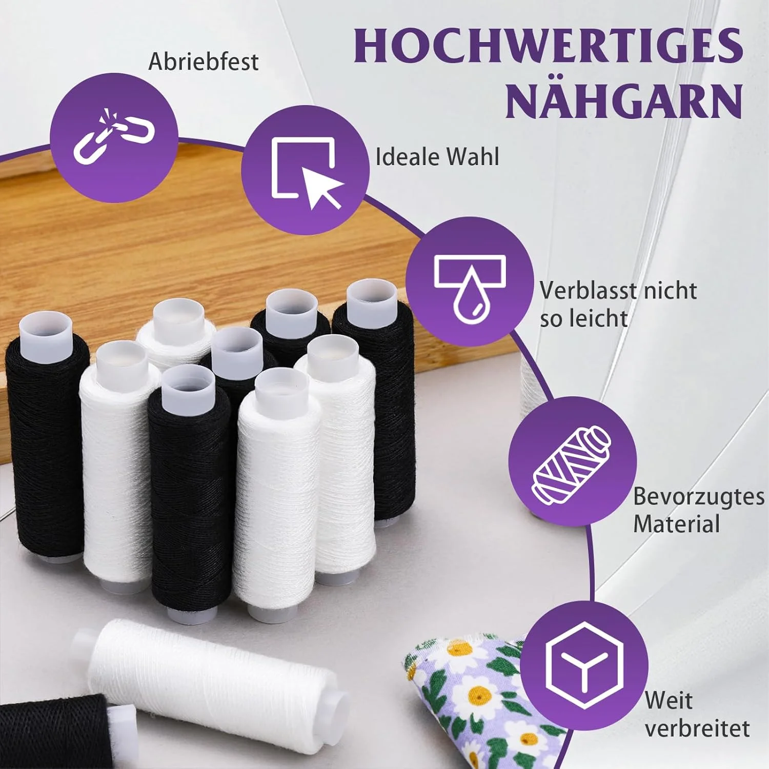 نخ خیاطی توندی، مشکی و سفید، 4 عدد 200 یاردی، نخ پلی استر چرخ خیاطی برای چرخ خیاطی، خیاطی دستی و گلدوزی نخ خیاطی توندی، مشکی و سفید، 4 عدد 200 یاردی، نخ پلی استر چرخ خیاطی برای چرخ خیاطی، خیاطی دستی و گلدوزی