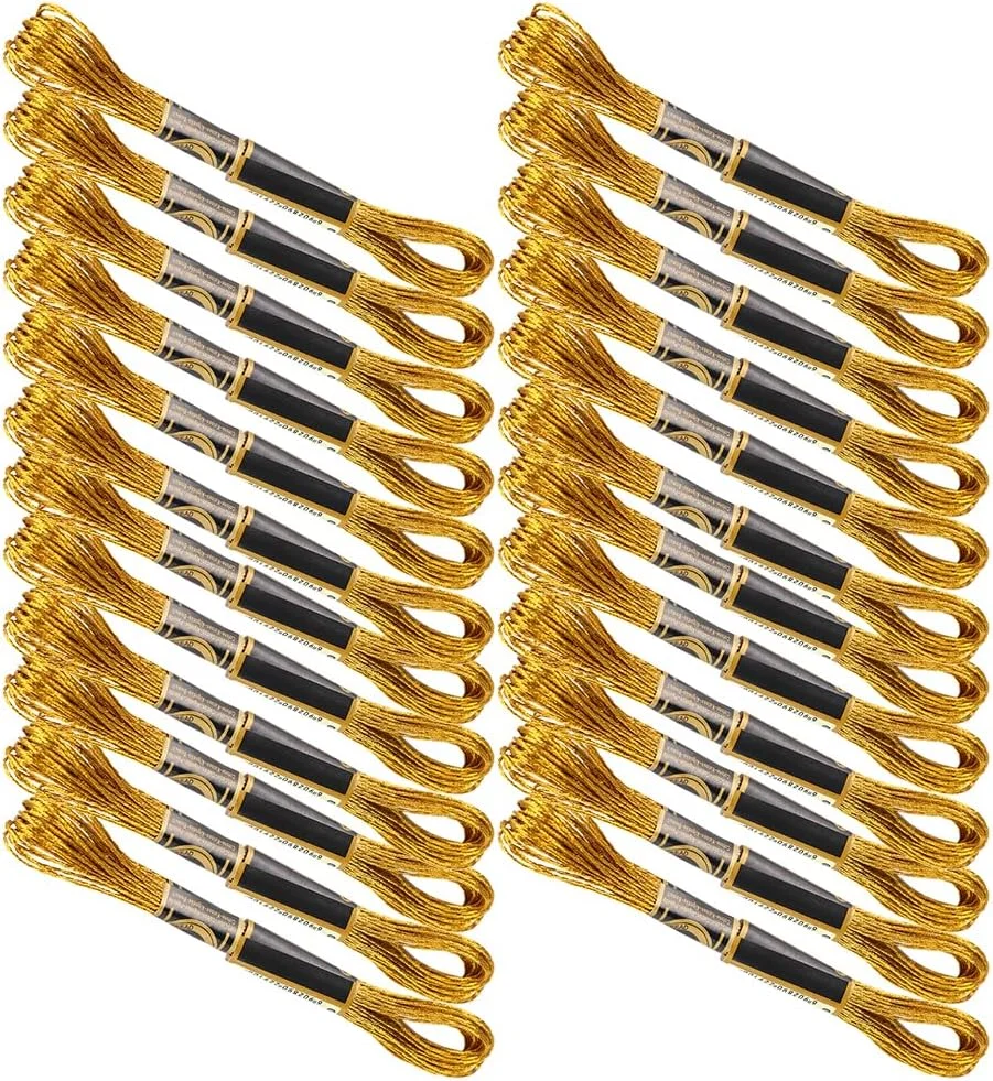 نخ دمسه براق طلایی Tihebeyan برای گلدوزی، خیاطی، 24 عدد کلاف پنبه ای دست ساز برای علاقه مندان به صنایع دستی نخ دمسه براق طلایی Tihebeyan برای گلدوزی، خیاطی، 24 عدد کلاف پنبه ای دست ساز برای علاقه مندان به صنایع دستی