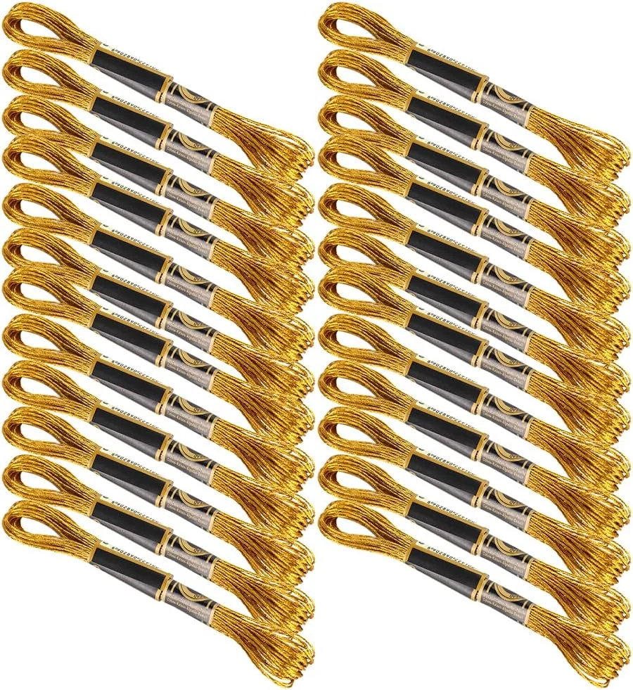 نخ دمسه براق طلایی Tihebeyan برای گلدوزی، خیاطی، 24 عدد کلاف پنبه ای دست ساز برای علاقه مندان به صنایع دستی نخ دمسه براق طلایی Tihebeyan برای گلدوزی، خیاطی، 24 عدد کلاف پنبه ای دست ساز برای علاقه مندان به صنایع دستی