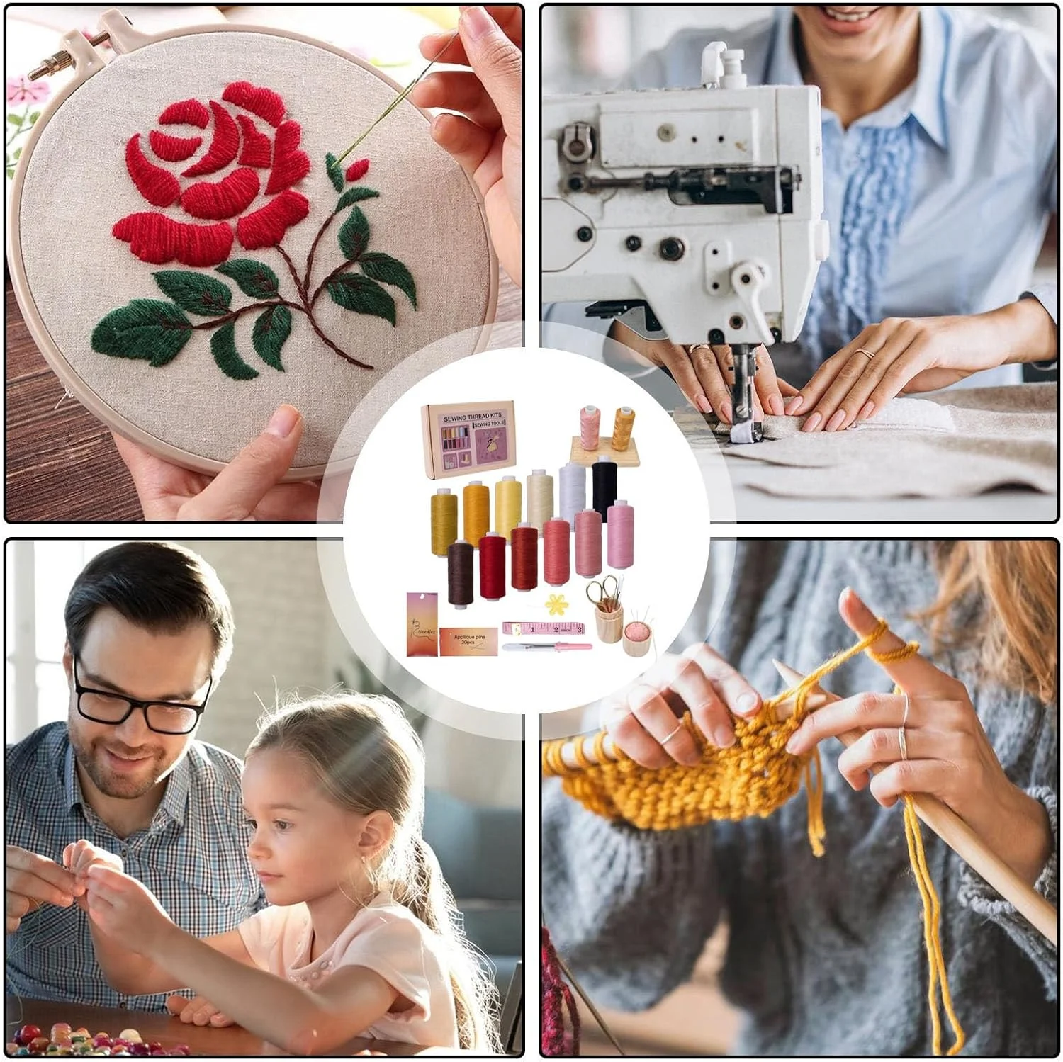 نخ خیاطی - ست خیاطی 53 تکه، ابزار دوخت لوازم گلدوزی برای لحاف دوزی مبتدیان خانه بزرگسالان مدرسه فضای باز نخ خیاطی - ست خیاطی 53 تکه، ابزار دوخت لوازم گلدوزی برای لحاف دوزی مبتدیان خانه بزرگسالان مدرسه فضای باز