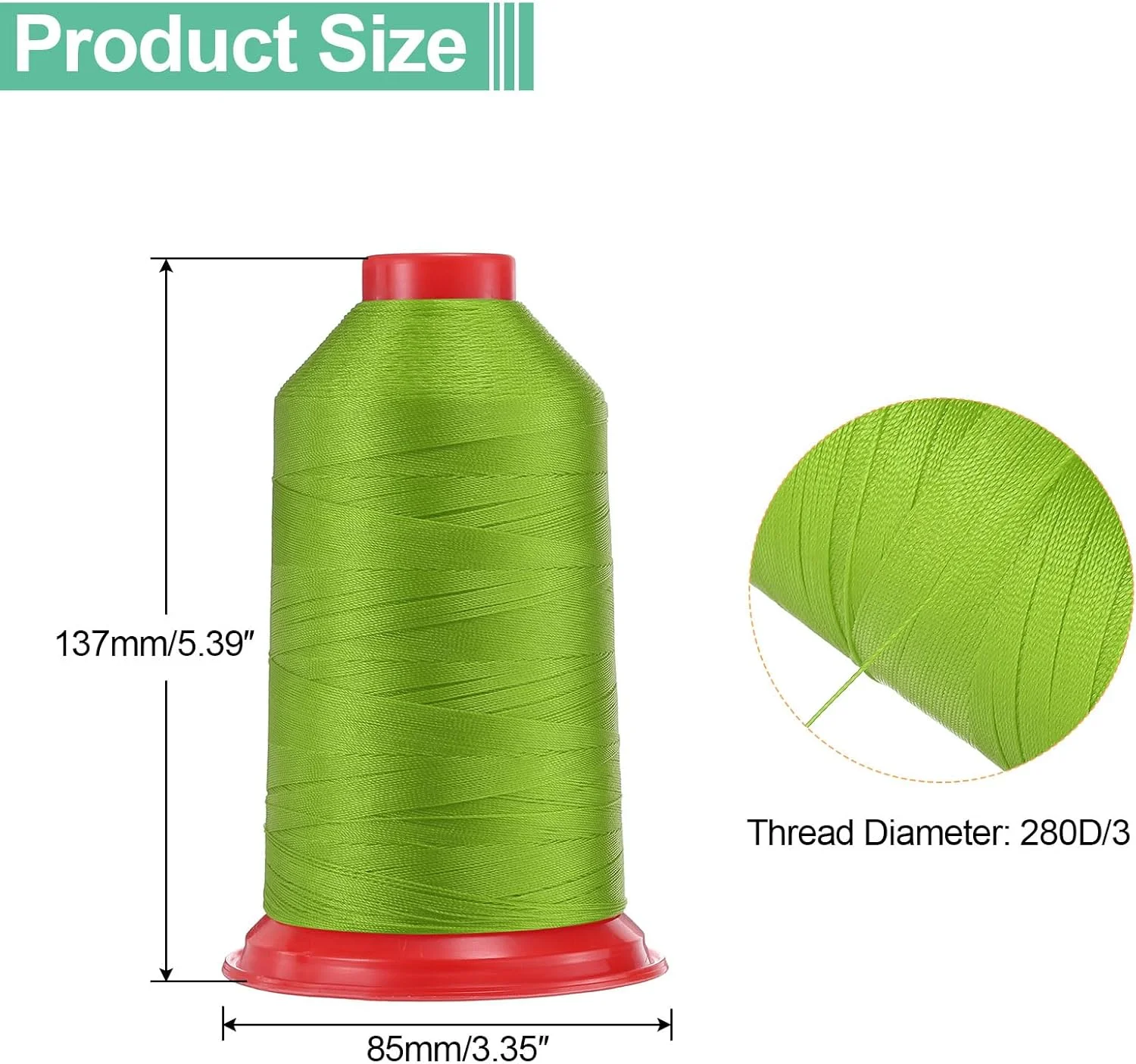 نخ دوخت نایلونی پیوندی 1800 متری سایز 280D/3 مناسب چرم، جین و بافت با ماشین DIY رنگ سبز لیمویی نخ دوخت نایلونی پیوندی 1800 متری سایز 280D/3 مناسب چرم، جین و بافت با ماشین DIY رنگ سبز لیمویی