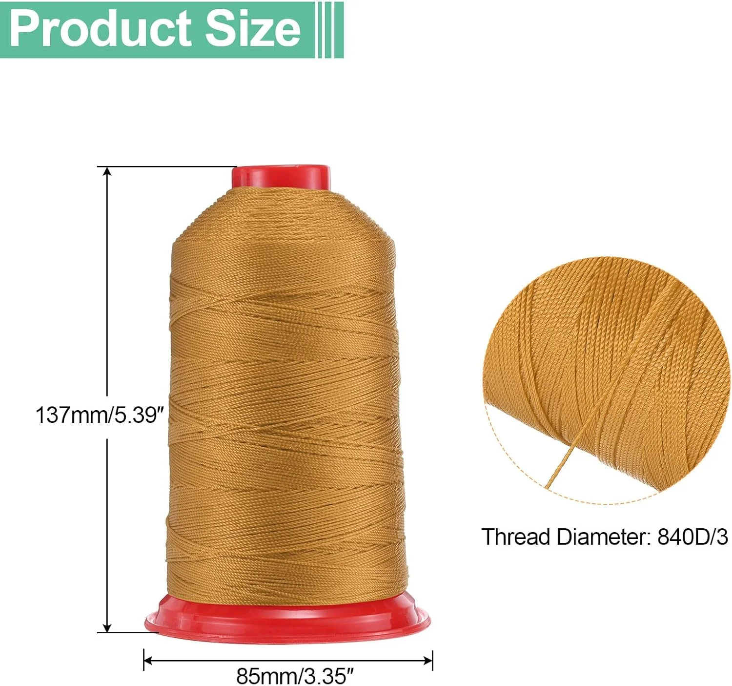 نخ دوخت نایلونی چسبیده 640 متری سورسینگ مپ، سایز 840D/3، نخ نایلونی سنگین برای روکش، نخ بیرونی برای چرم، جین و بافت، مناسب ماشین های صنایع دستی، طلایی نخ دوخت نایلونی چسبیده 640 متری سورسینگ مپ، سایز 840D/3، نخ نایلونی سنگین برای روکش، نخ بیرونی برای چرم، جین و بافت، مناسب ماشین های صنایع دستی، طلایی