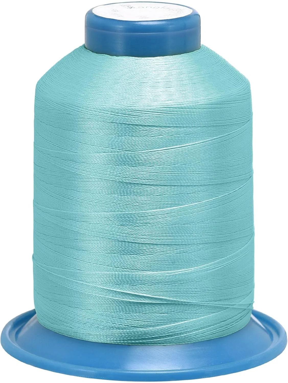 نخ دوخت پلی استر پیوندی سورسیینگ مپ، فوق العاده قوی، 1312 یارد، 210D/0.32mm، نخ مقاوم در برابر اشعه ماوراء بنفش برای دوخت دستی و ماشینی (فیروزه ای کم رنگ)