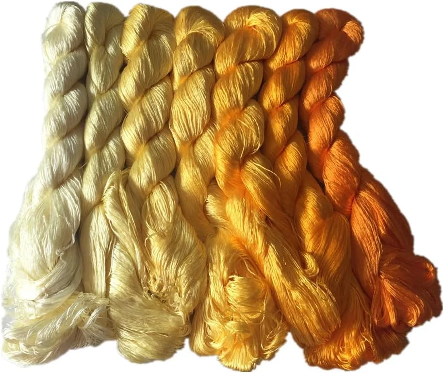 7 کلاف نخ ابریشم طبیعی توت 100% برای گلدوزی، 440 متر در هر کلاف، گروه رنگ 8