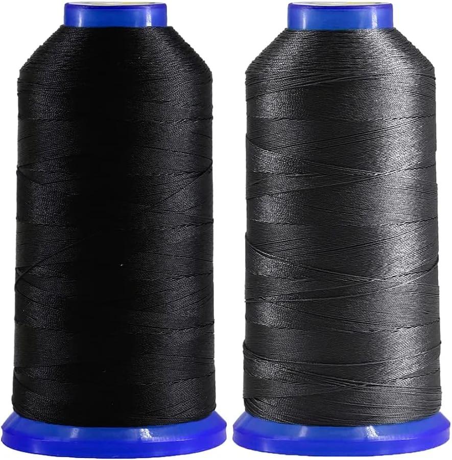 Selric [2400 یارد / مشکی + خاکستری] بسته 2 عددی نخ نایلونی پیوندی Tex 135 برای چرم دوزی 420D/3 T135#138 نخ روکش سنگین برای چرم و سایر پارچه های سنگین
