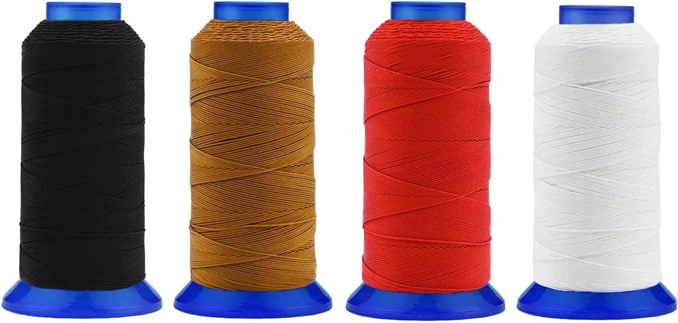 سری نخ پلی استر Selric [1353 متر] بسته 4 عددی Tex 270 برای خیاطی 338 متر #277 T270 840D مقاوم در برابر اشعه ماوراء بنفش نخ روکش با استحکام بالا [مشکی+قهوه ای+قرمز+سفید]