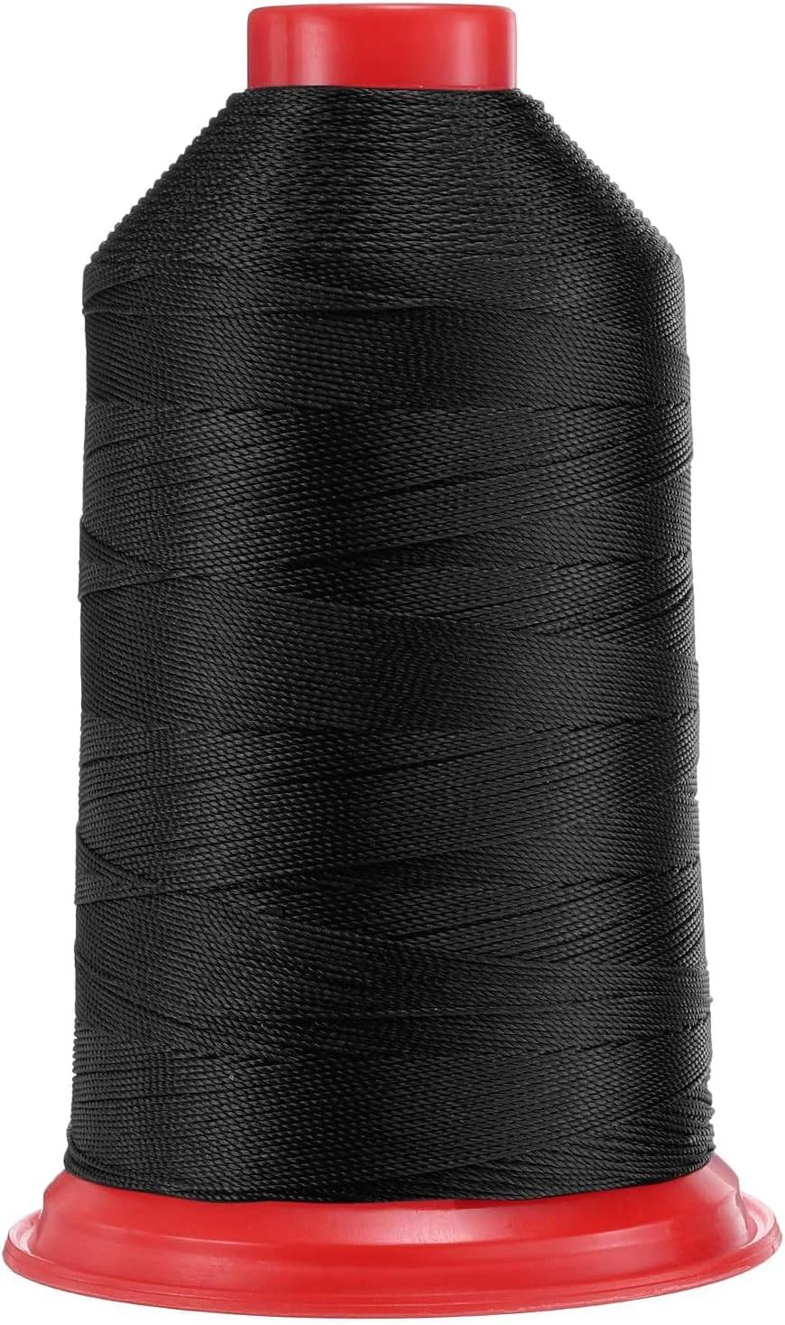 نخ خیاطی نایلون کوارکزمان 962 یارد، سایز 630D/3، نخ روکش‌دار نایلونی سنگین برای چرم، جین و دستگاه بافندگی، مناسب برای مصارف خانگی، رنگ مشکی