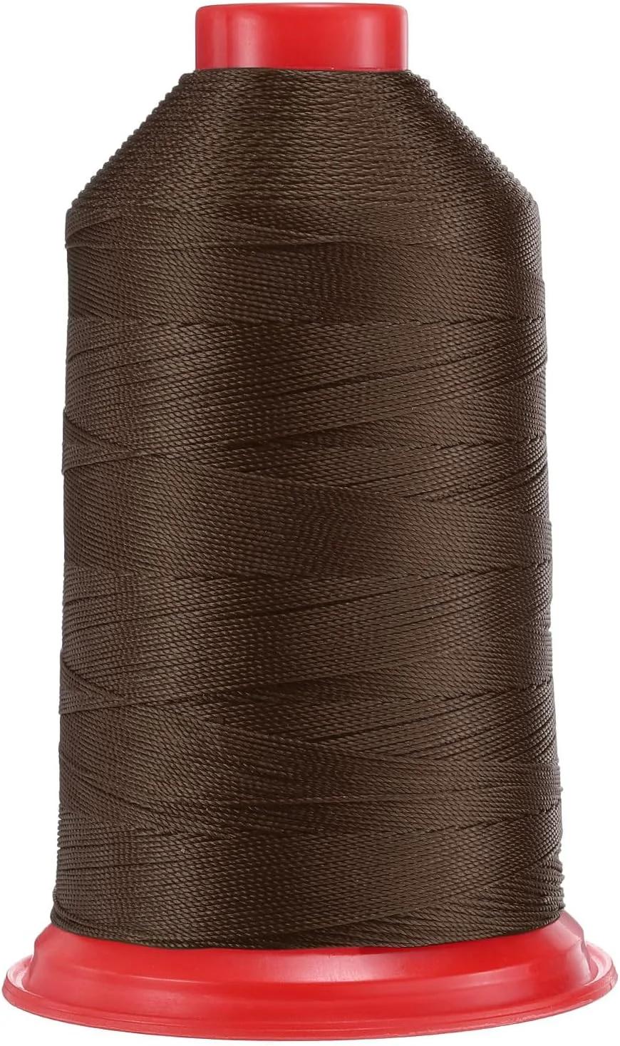 نخ خیاطی نایلونی کوارکزمان 962 یاردی، سایز 630D/3، نخ روکش‌دار نایلونی ضخیم برای چرم، جین و دستگاه بافندگی، قهوه‌ای