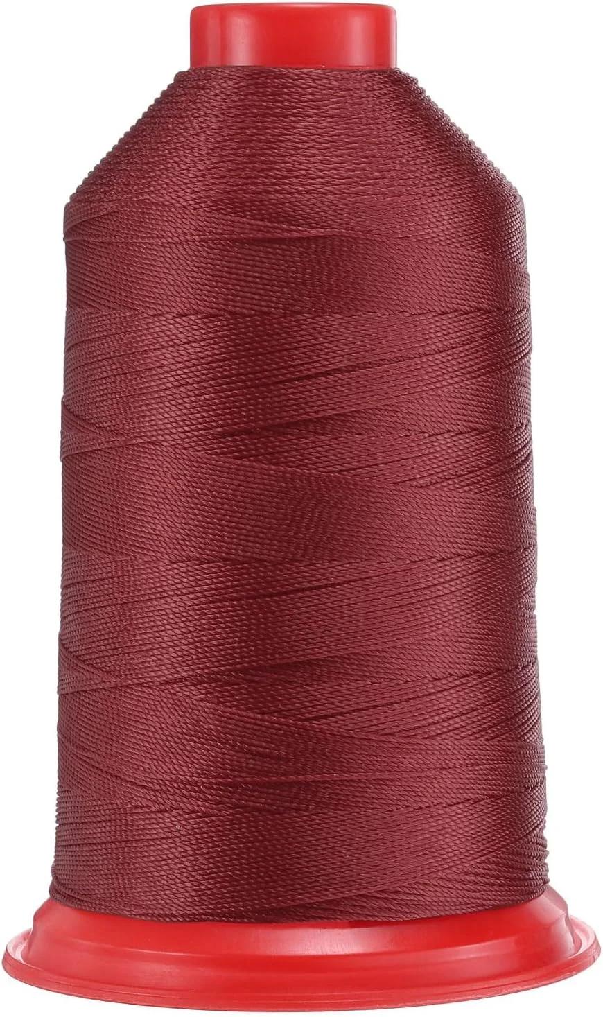 نخ خیاطی نایلون کوارکزمان 962 یاردی، سایز 630D/3، نخ روکش‌دار نایلونی ضخیم برای چرم، جین و دستگاه بافندگی، رنگ قرمز شرابی