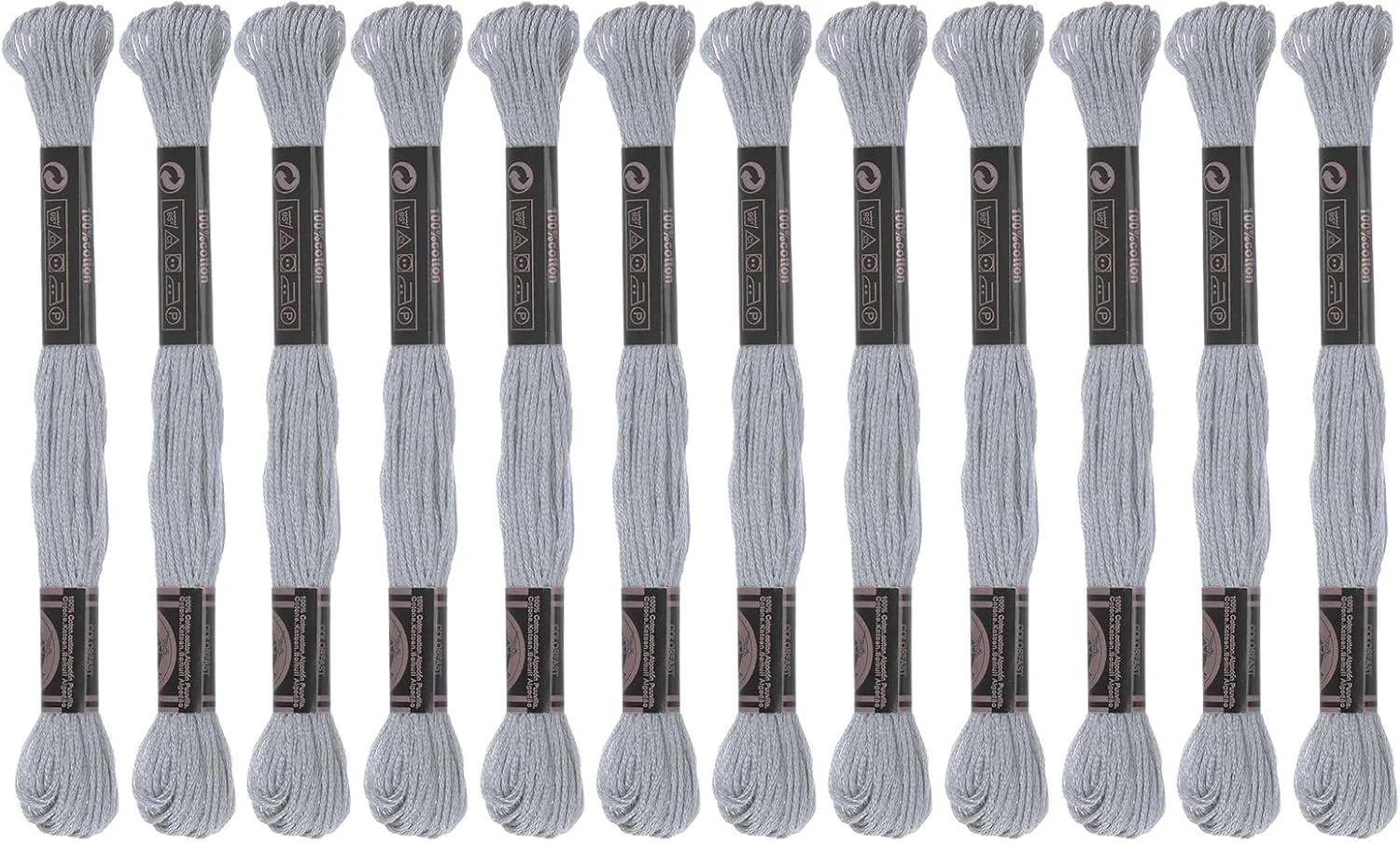 نخ گلدوزی پنبه ای مصری QUARKZMAN، 12 کلاف، 8.75 یارد (8 متر)، مناسب برای کوک ضربدری، خیاطی، ساخت دستبند، صنایع دستی، خاکستری روشن (6003)