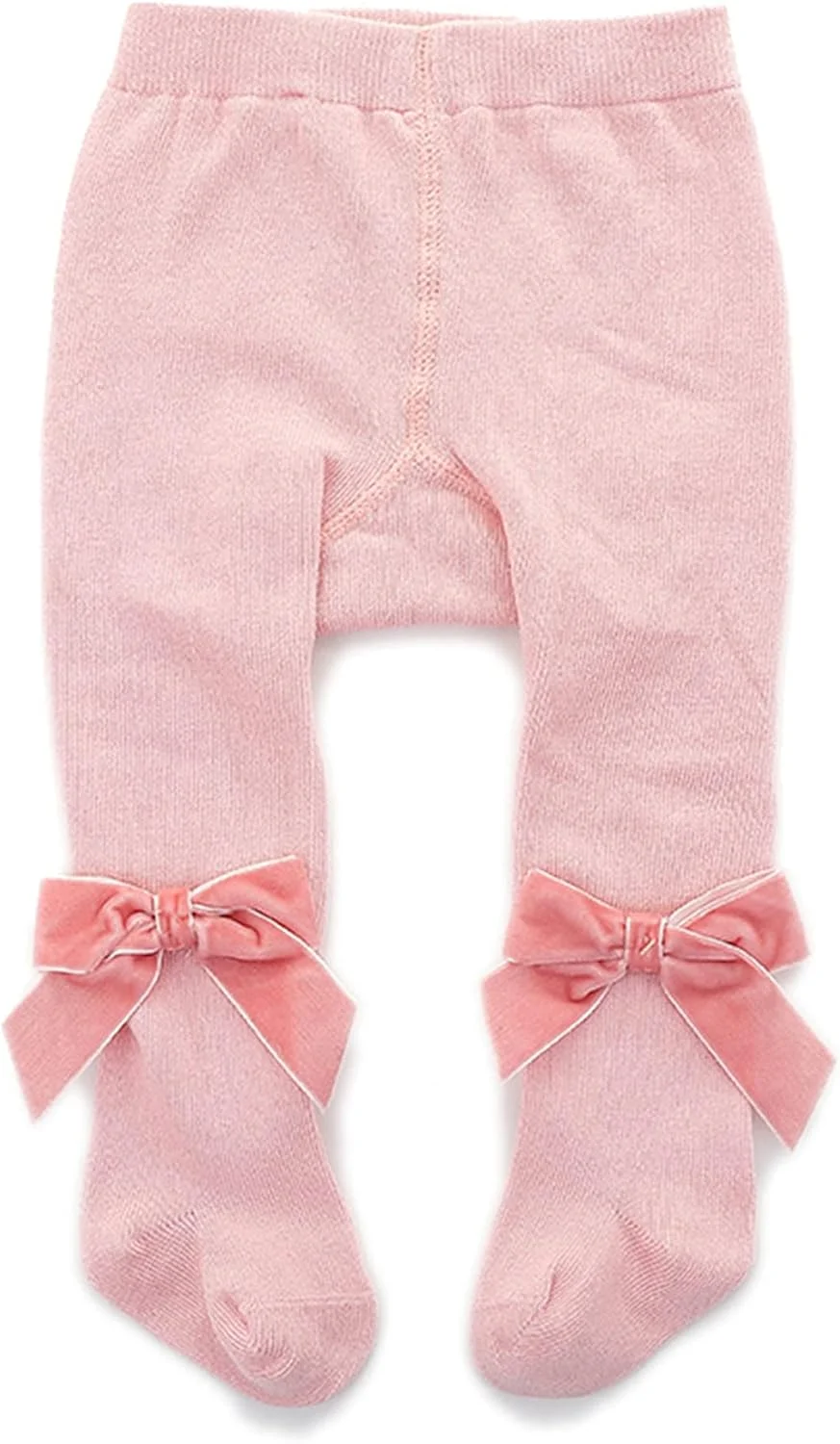 جوراب شلواری بافتنی دنده ای دخترانه YILEEGOO با پاپیون مخملی، ساق شلواری کریسمس و روز ولنتاین، جوراب ساق بلند نوزاد