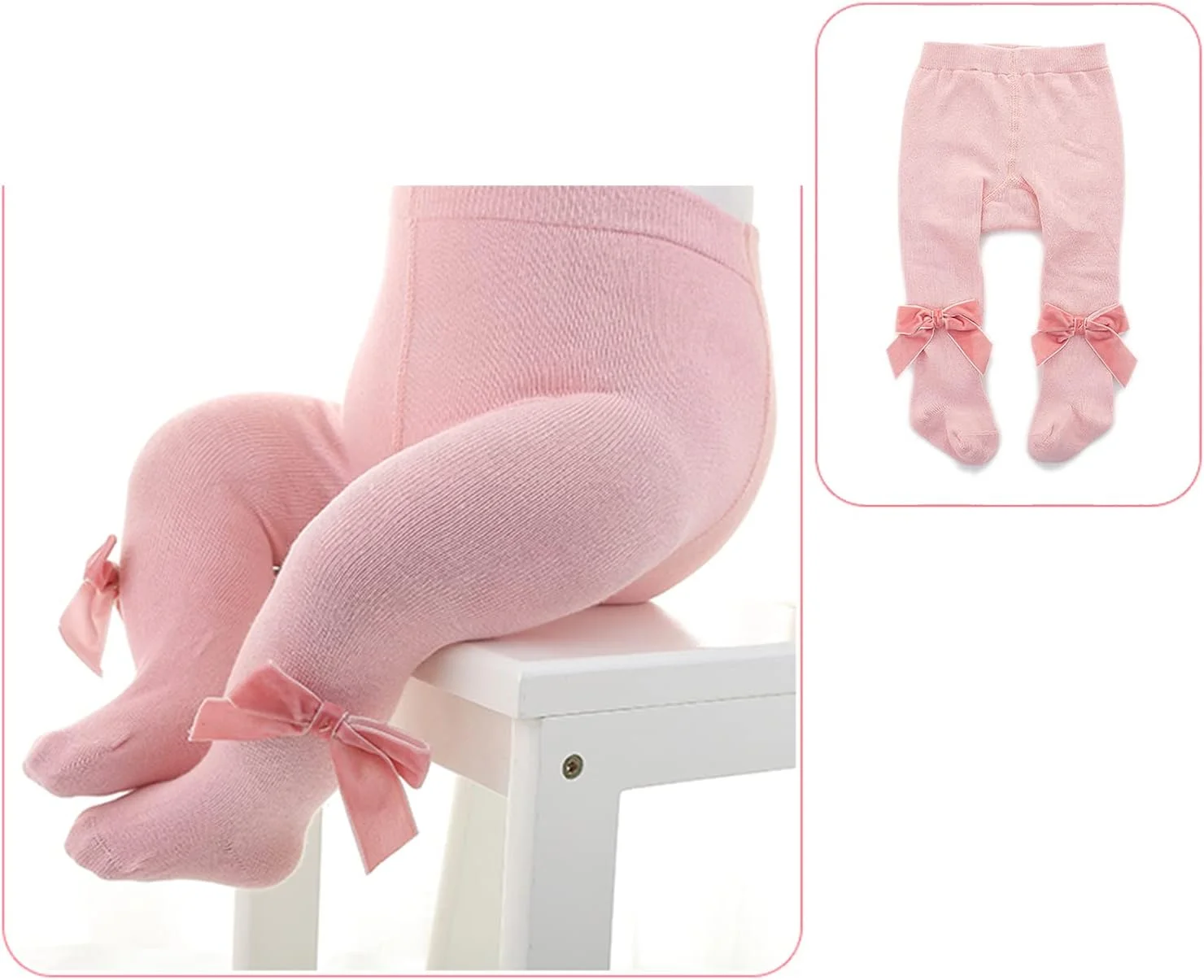 جوراب شلواری بافتنی دنده ای دخترانه YILEEGOO با پاپیون مخملی، ساق شلواری کریسمس و روز ولنتاین، جوراب ساق بلند نوزاد