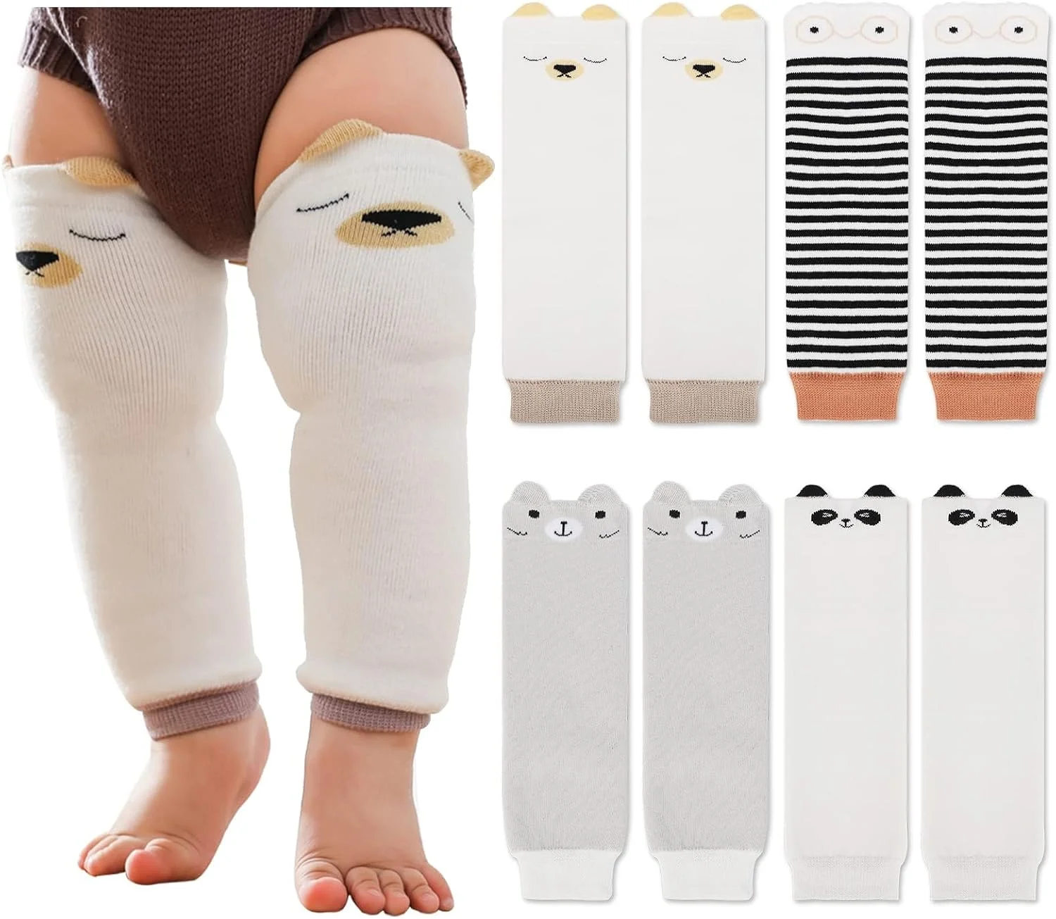 ساق پا نوزادی نالاکال، ساق گرم کن طرح حیوانات بامزه، جوراب ساق بلند محافظ زانو، آستین ساق پا برای نوزادان دختر و پسر 0-5 سال، بهترین هدیه نوزادی، سایز One Size، بسته 4 عددی