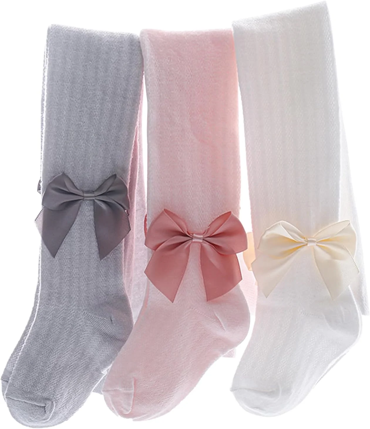 3 جفت ساق شلواری جورابی بچگانه، جوراب شلواری دخترانه ضد لغزش با پاپیون توری، ساق شلواری جوراب دار برای دختران بچه