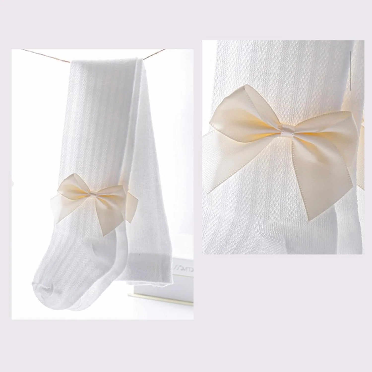 3 جفت ساق شلواری جورابی بچگانه، جوراب شلواری دخترانه ضد لغزش با پاپیون توری، ساق شلواری جوراب دار برای دختران بچه