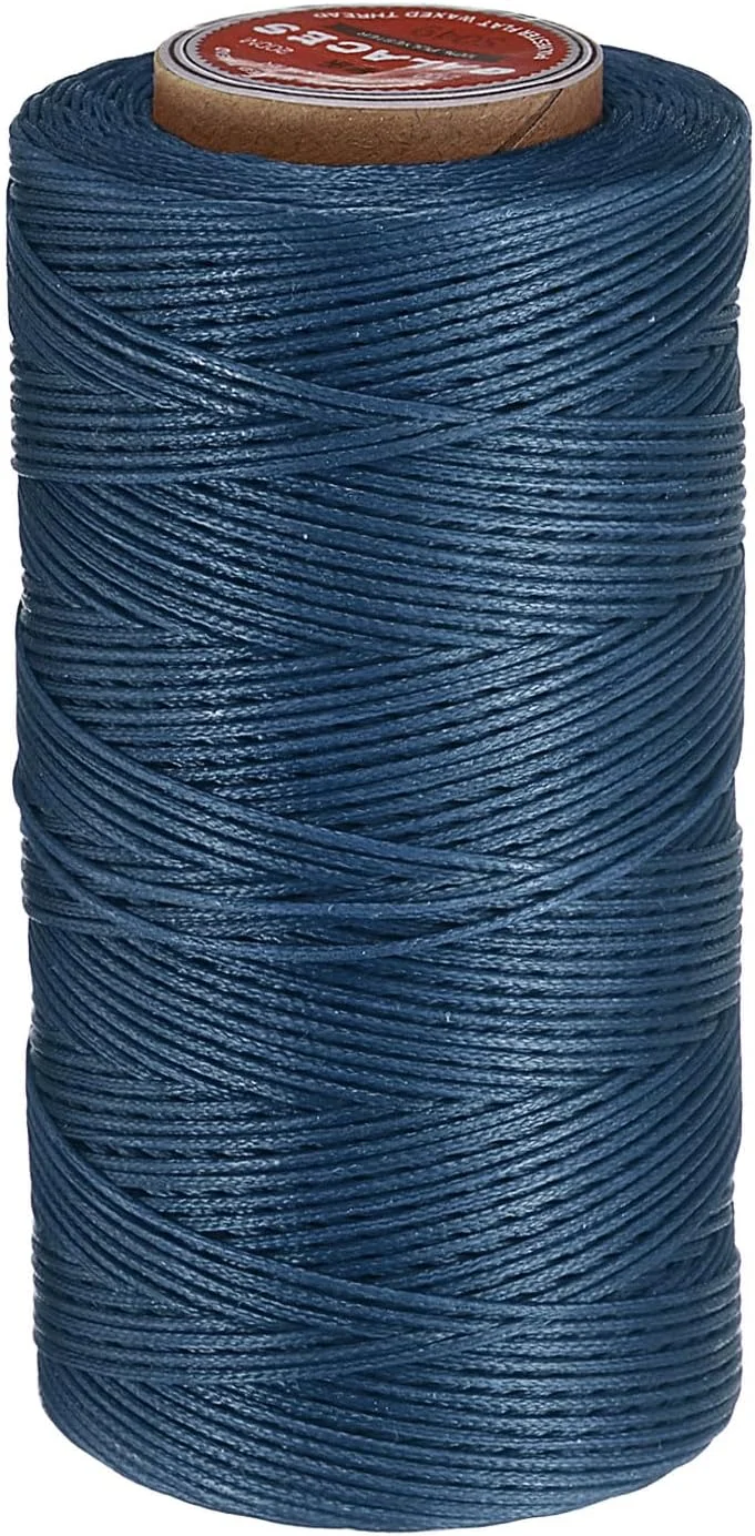نخ موم زده چرم دوزی تخت QUARKZMAN، 200 متر/219 یارد نخ موم زده پلی استر، نخ دوخت موم زده 210D برای صنایع دستی چرمی، صحافی، دستبندهای بافته شده، آبی