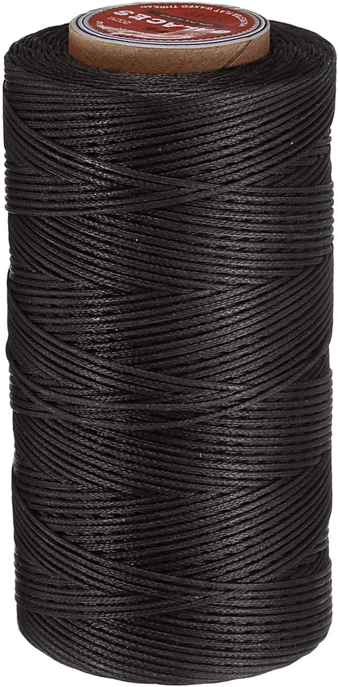 نخ موم زده چرم دوزی تخت QUARKZMAN، 200 متر/219 یارد نخ موم زده پلی استر، نخ دوخت موم زده 210D برای صنایع دستی چرمی، صحافی، دستبندهای بافته شده، قهوه ای تیره