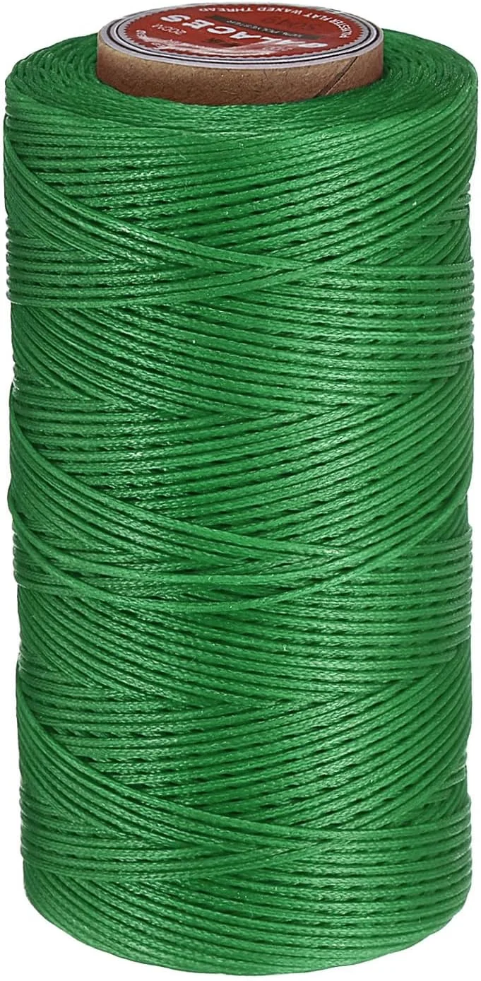 نخ موم زده چرم دوزی تخت QUARKZMAN، 200 متر / 219 یارد نخ موم زده پلی استر، نخ خیاطی موم زده 210D برای صنایع دستی چرمی، صحافی، دستبند بافته شده، سبز تیره