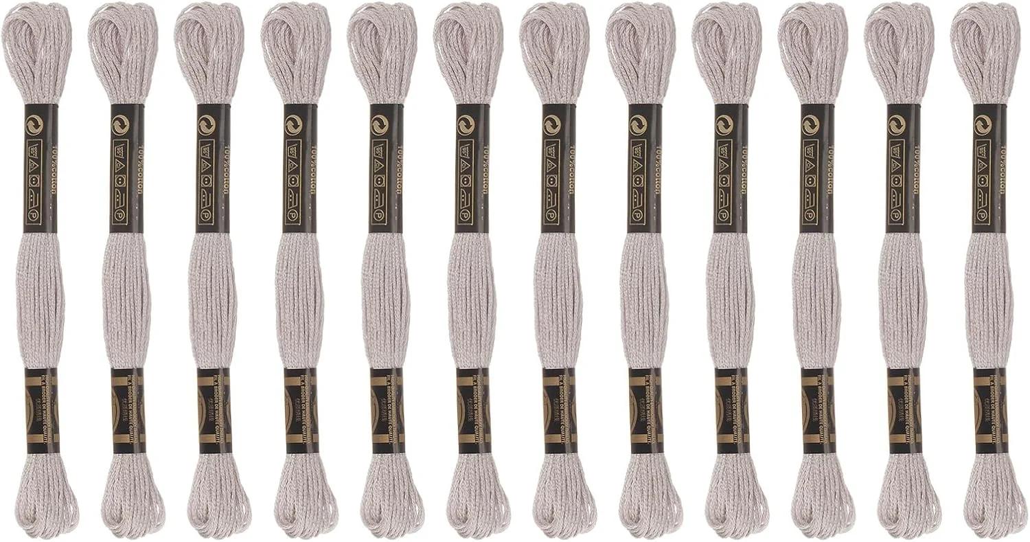 نخ گلدوزی پنبه ای مصری QUARKZMAN، 12 کلاف 8.75 یاردی، مناسب برای خیاطی، ساخت دستبندهای DIY، ریسه ها و صنایع دستی، سفید گلدار (6006)