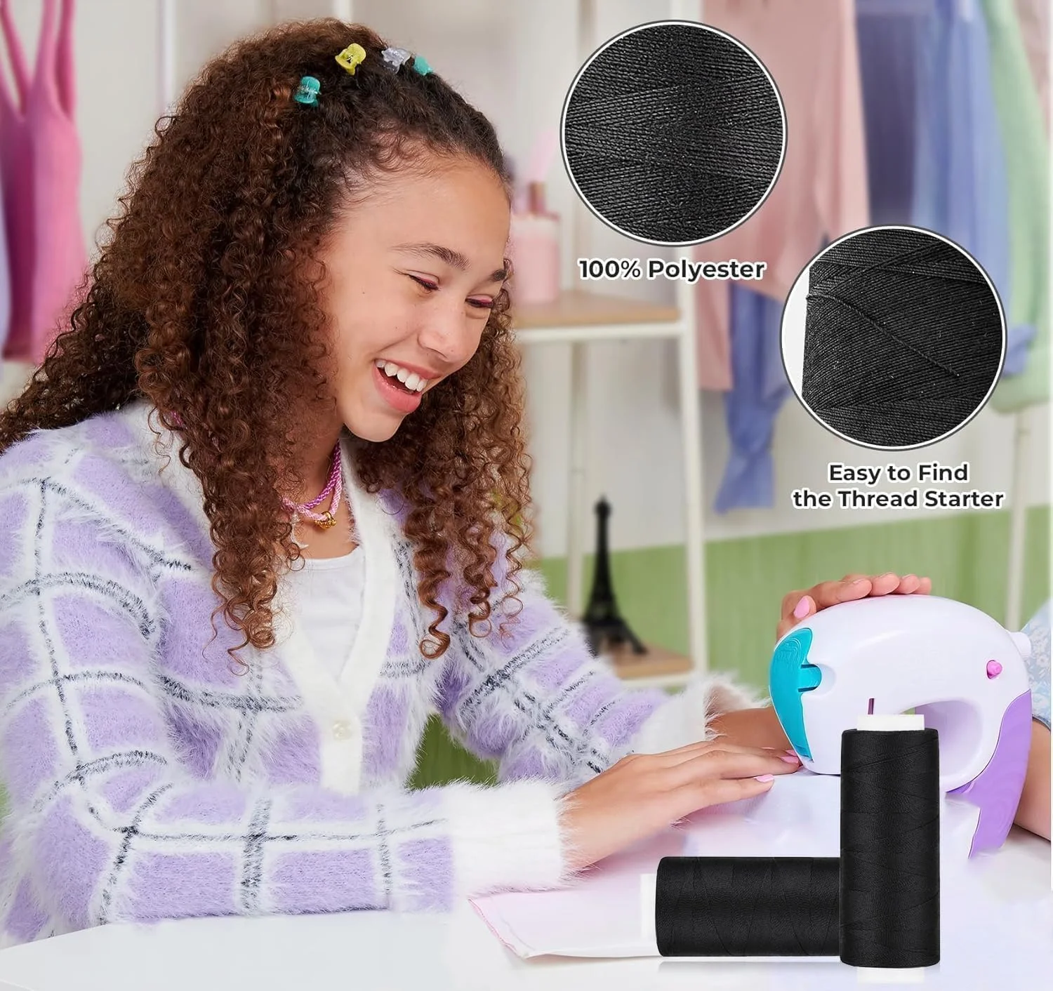 نخ خیاطی پلی استر مشکی 2 عددی، 100 متری نخ خیاطی، نخ پلی استر برای پنبه، جین، چرم و مواد مصنوعی نخ خیاطی پلی استر مشکی 2 عددی، 100 متری نخ خیاطی، نخ پلی استر برای پنبه، جین، چرم و مواد مصنوعی