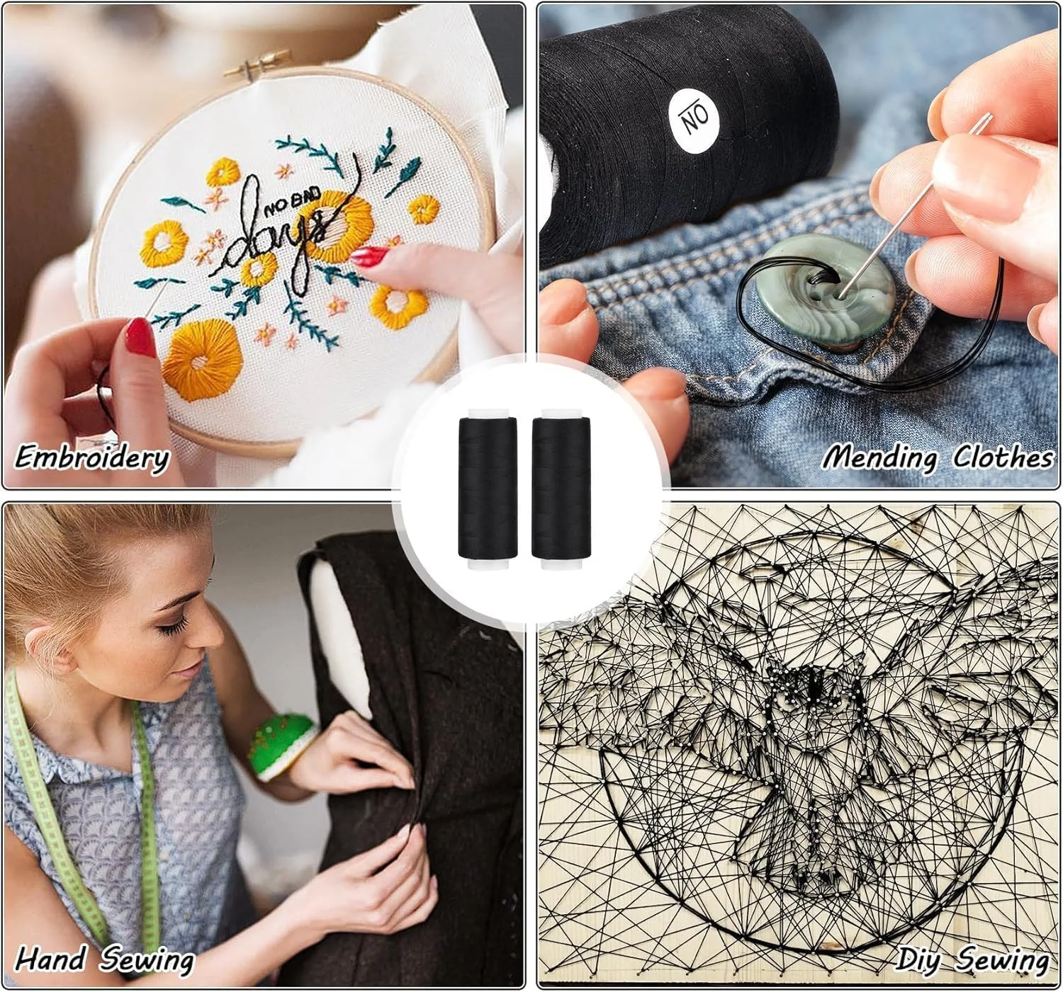 نخ خیاطی پلی استر مشکی 2 عددی، 100 متری نخ خیاطی، نخ پلی استر برای پنبه، جین، چرم و مواد مصنوعی نخ خیاطی پلی استر مشکی 2 عددی، 100 متری نخ خیاطی، نخ پلی استر برای پنبه، جین، چرم و مواد مصنوعی