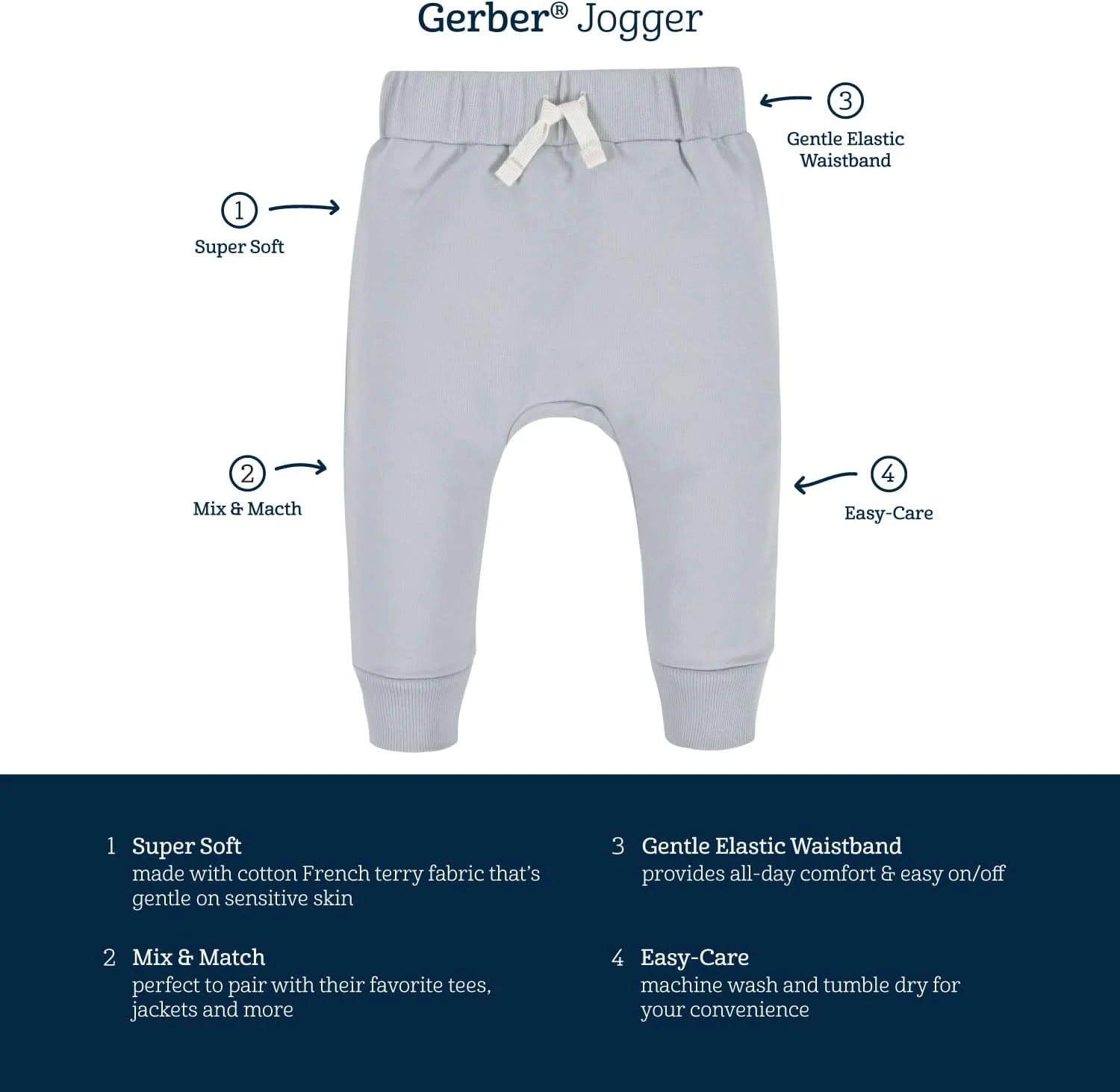 شلوار جاگر بچه گانه Gerber پسرانه، بسته 3 عددی شلوار جاگر بچه گانه Gerber پسرانه، بسته 3 عددی