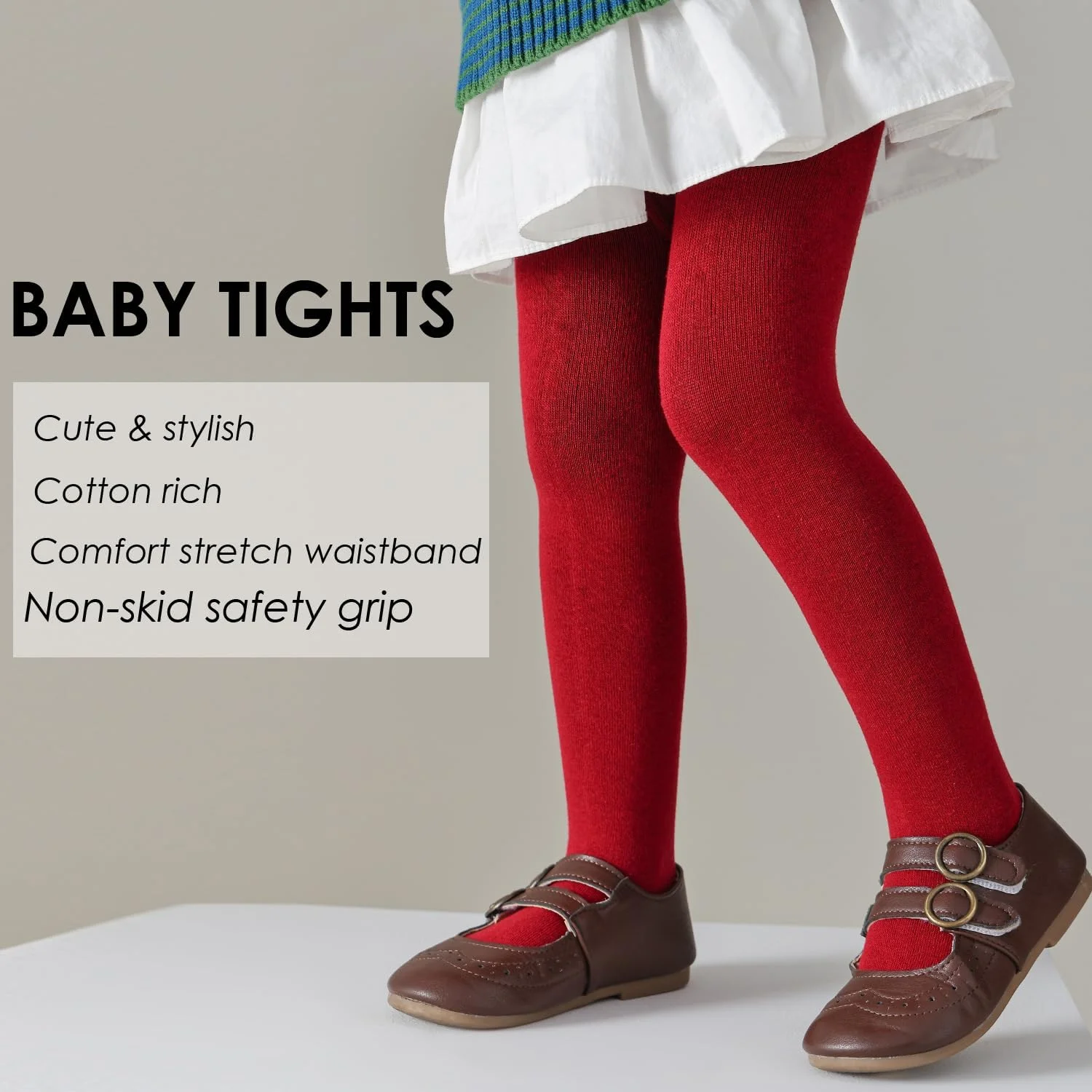 جوراب شلواری بچگانه EPEIUS، جوراب شلواری دخترانه ضد لغزش ساده/راه راه، جوراب ساق بلند نخی بدون درز، جوراب شلواری نوزادی