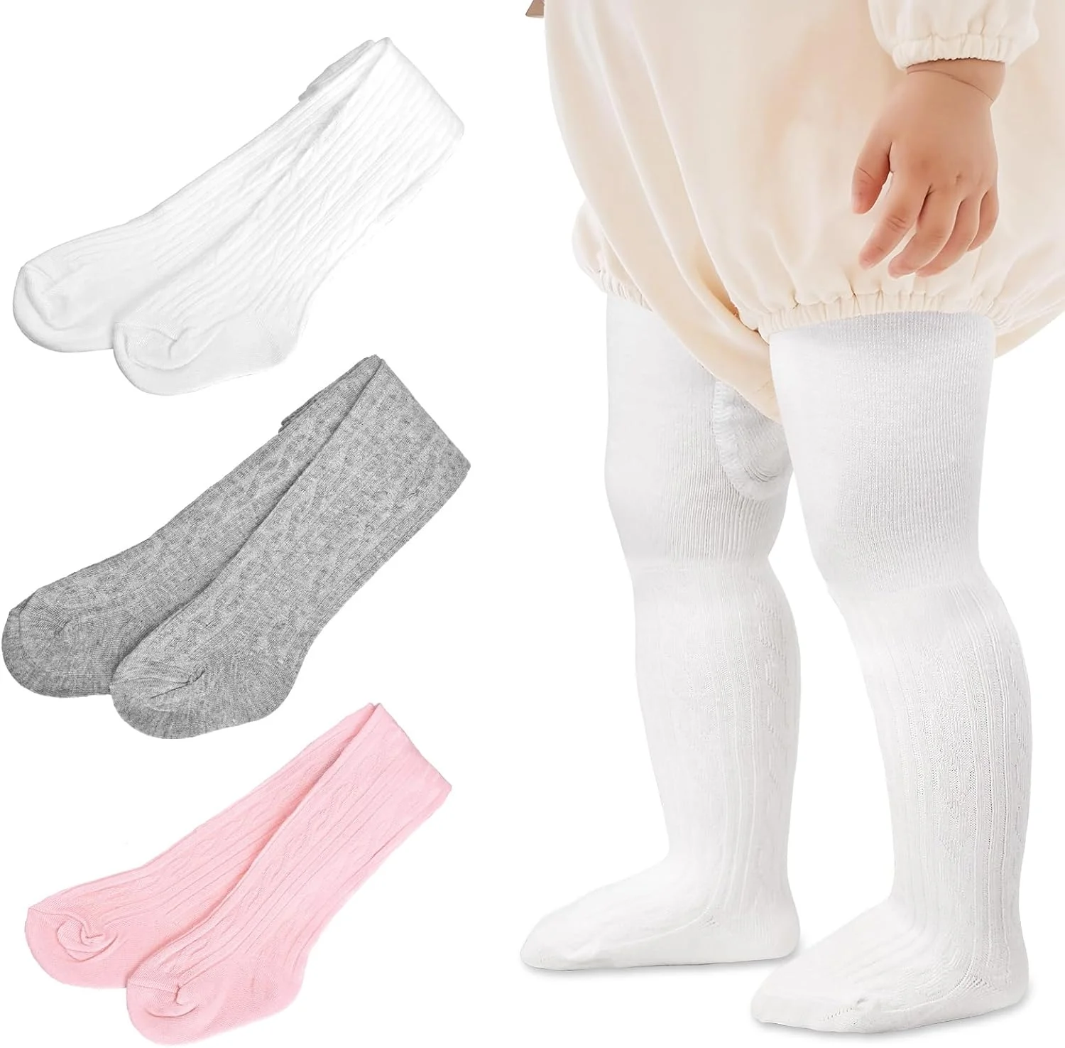 جوراب شلواری نوزادی HZHSGLY، بسته 3 عددی، جوراب شلواری بافتنی ضخیم، گرم، نرم و راحت زمستانی برای نوزادان 0-24 ماهه