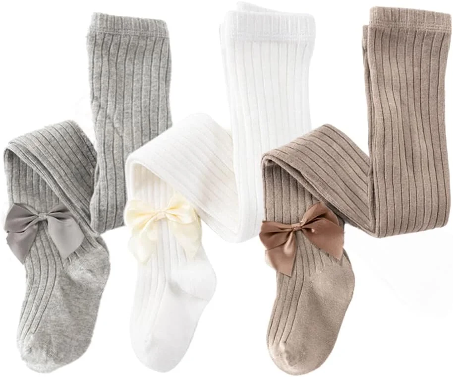 جوراب شلواری بچگانه Dsaren، جوراب شلواری بافتنی نخی دخترانه، جوراب ساق بلند زیبا، بسته 3 عددی