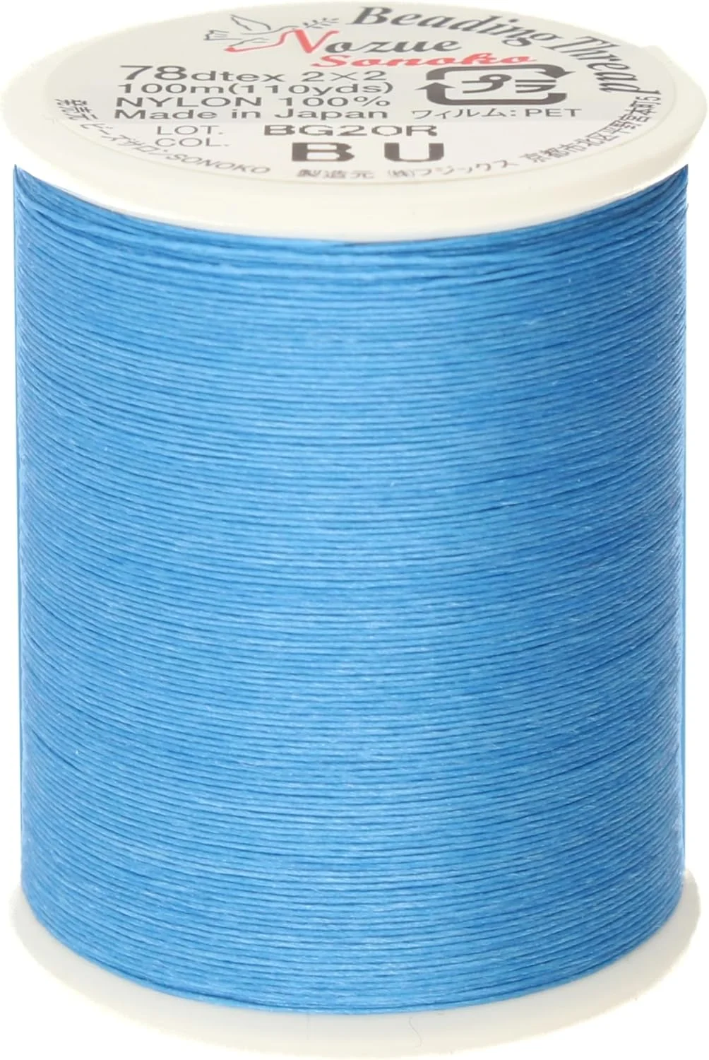 نخ مهره‌بافی نوزوئه سونوکو – نخ دوخت ژاپنی 100% نایلون برای ساخت جواهرات، رنگ آبی، 78dtex، فوق‌العاده ظریف، 100 متر (110 یارد)