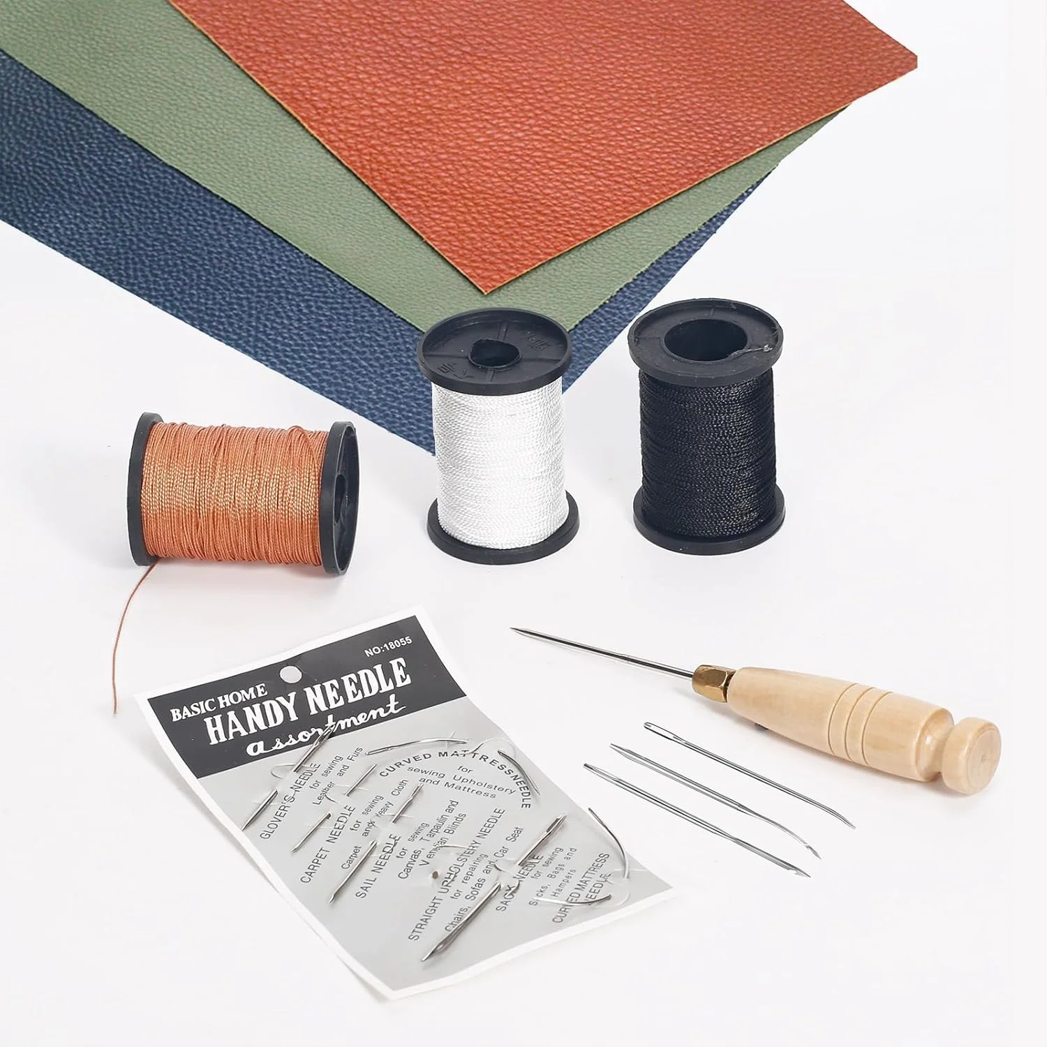 نخ نایلونی 3 قرقره ای نورکول برای خیاطی، هر کدام 80 یارد نخ ضخیم، کیت نخ برای بزرگسالان شامل درفش خیاطی و 7 سوزن برای خیاطی دستی، نخ و سوزن اثاثه یا لوازم داخلی برای تعمیر چرم، کفش، مبلمان نخ نایلونی 3 قرقره ای نورکول برای خیاطی، هر کدام 80 یارد نخ ضخیم، کیت نخ برای بزرگسالان شامل درفش خیاطی و 7 سوزن برای خیاطی دستی، نخ و سوزن اثاثه یا لوازم داخلی برای تعمیر چرم، کفش، مبلمان