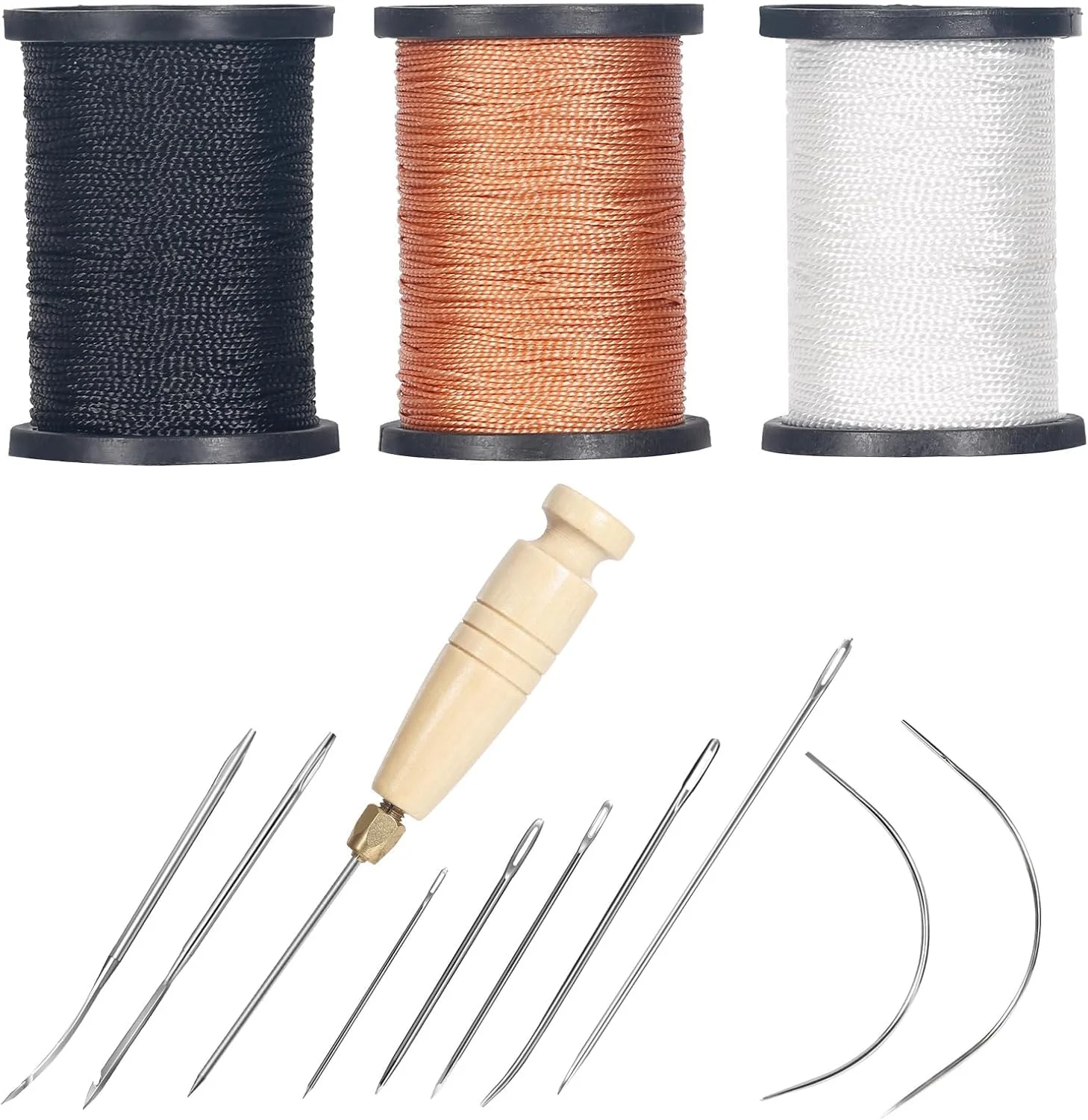 نخ نایلونی 3 قرقره ای نورکول برای خیاطی، هر کدام 80 یارد نخ ضخیم، کیت نخ برای بزرگسالان شامل درفش خیاطی و 7 سوزن برای خیاطی دستی، نخ و سوزن اثاثه یا لوازم داخلی برای تعمیر چرم، کفش، مبلمان نخ نایلونی 3 قرقره ای نورکول برای خیاطی، هر کدام 80 یارد نخ ضخیم، کیت نخ برای بزرگسالان شامل درفش خیاطی و 7 سوزن برای خیاطی دستی، نخ و سوزن اثاثه یا لوازم داخلی برای تعمیر چرم، کفش، مبلمان