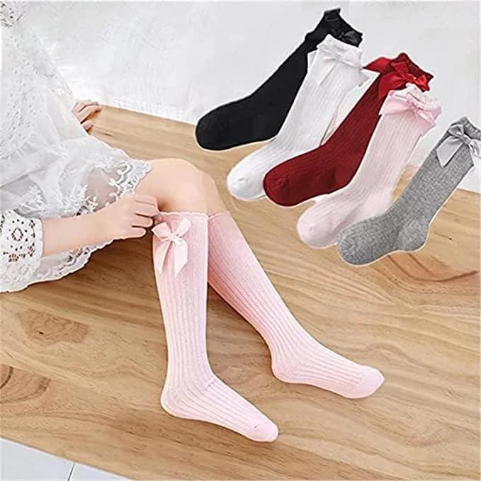 جوراب ساق بلند دخترانه نوزادی، مناسب نوزادان و کودکان نوپا، جوراب های لوله ای چین دار، جوراب های بلند یکدست، جوراب های نخی بلند، 5 جفت (1-3 سال)