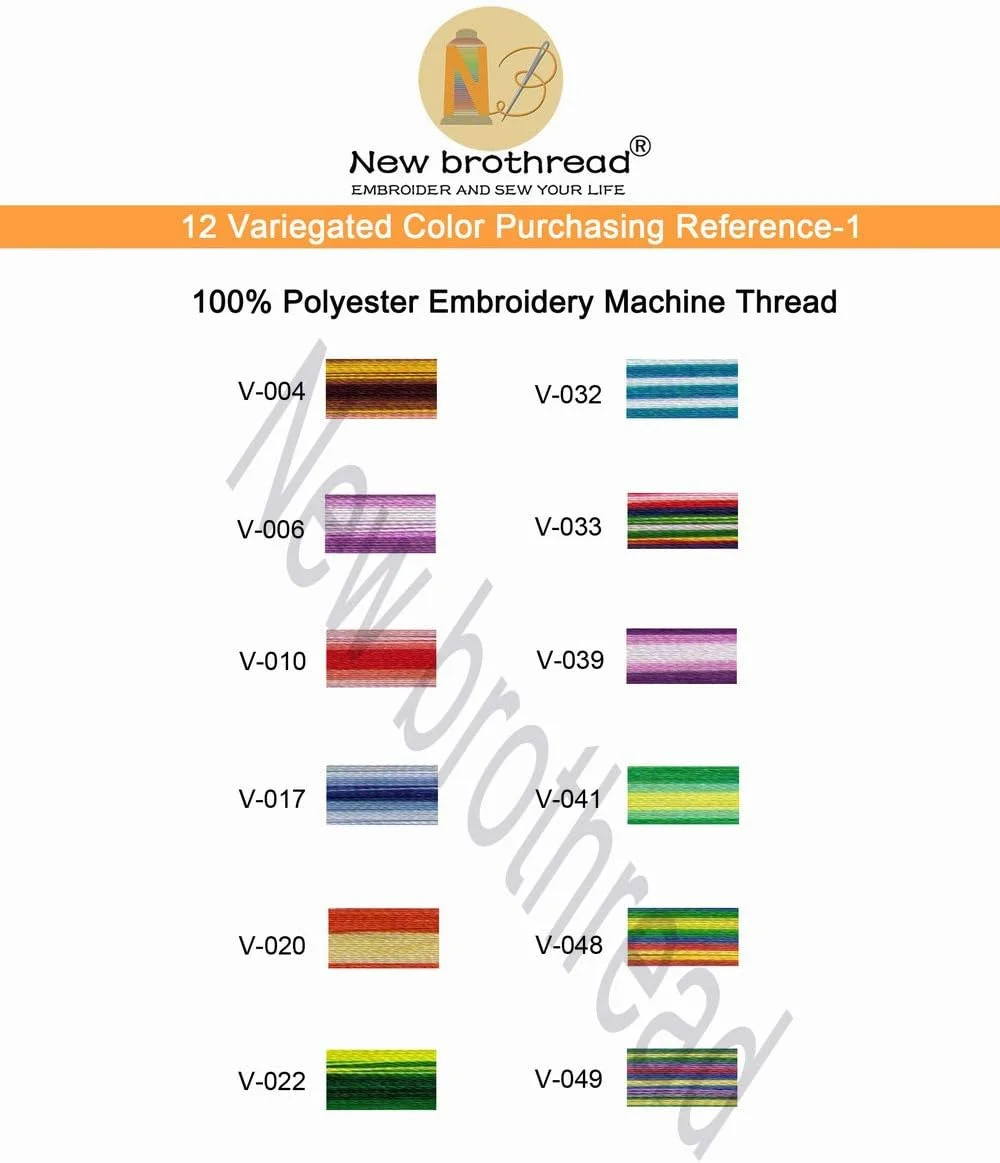 ست نخ گلدوزی پلی استر رنگارنگ 12 رنگ New brothread، 500 متر (550 یارد) در هر قرقره، مناسب برای ماشین های گلدوزی Brother Janome Babylock Singer Pfaff Bernina Husqvarna - مجموعه 1 ست نخ گلدوزی پلی استر رنگارنگ 12 رنگ New brothread، 500 متر (550 یارد) در هر قرقره، مناسب برای ماشین های گلدوزی Brother Janome Babylock Singer Pfaff Bernina Husqvarna - مجموعه 1