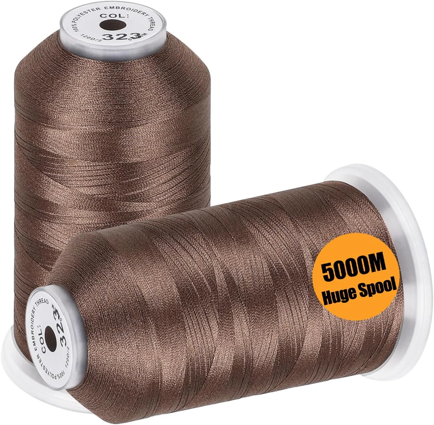 نخ گلدوزی نیو برودر - 2 قرقره بزرگ 5000 متری نخ پلی استر ماشین گلدوزی 40WT برای ماشین های تجاری و خانگی - قهوه ای روشن
