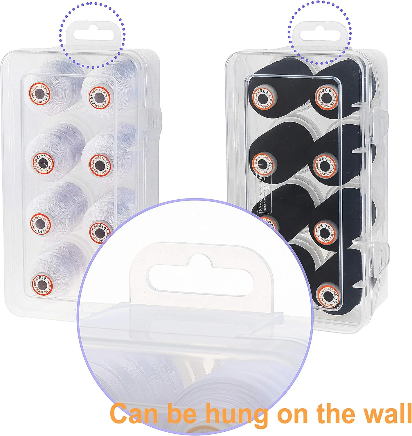 نخ گلدوزی پلی استر New brothread، 1000 متر هر کدام با جعبه نگهداری پلاستیکی شفاف برای گلدوزی و لحاف دوزی - 4 عدد سفید + 4 عدد مشکی نخ گلدوزی پلی استر New brothread، 1000 متر هر کدام با جعبه نگهداری پلاستیکی شفاف برای گلدوزی و لحاف دوزی - 4 عدد سفید + 4 عدد مشکی