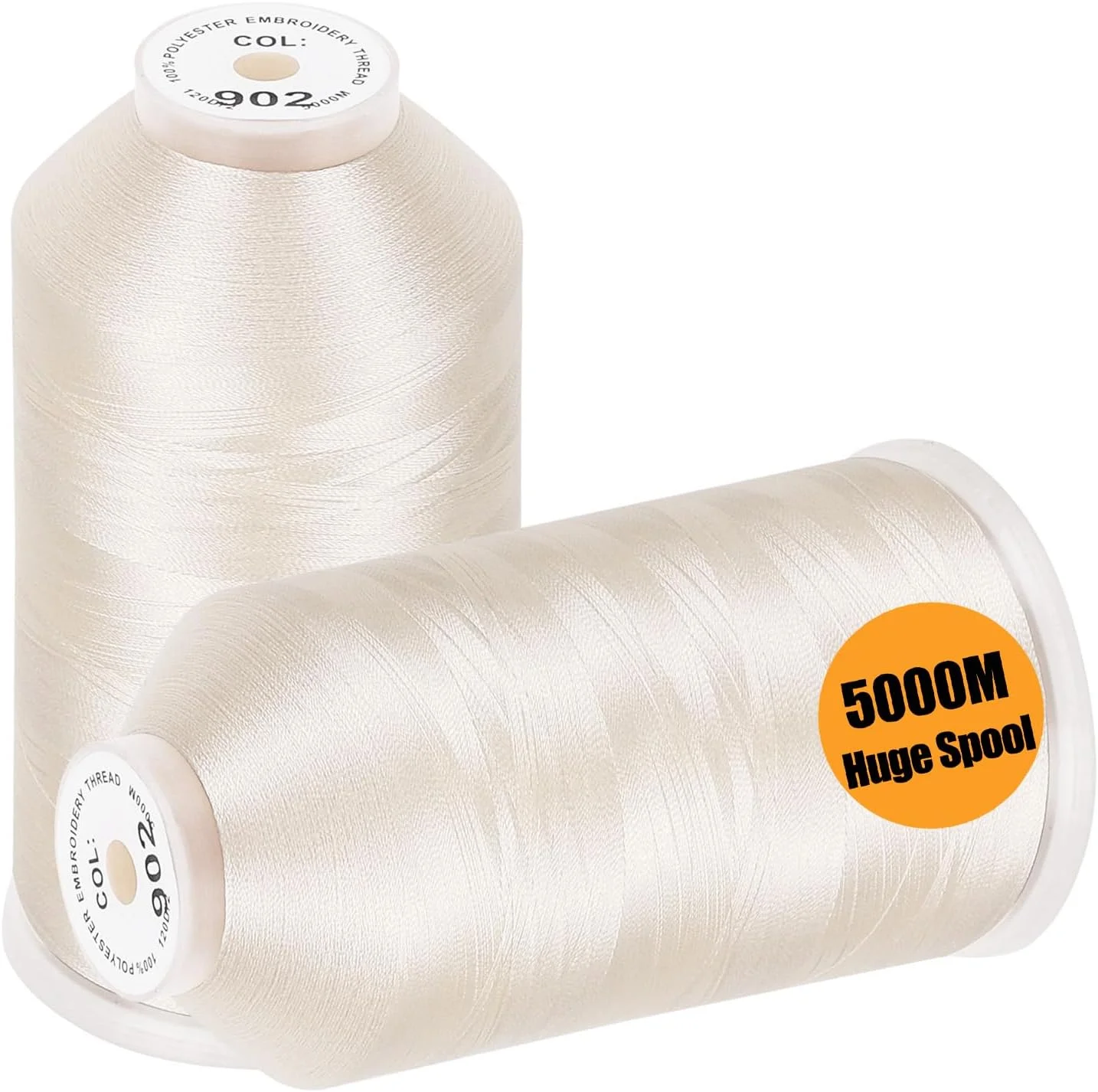 نخ گلدوزی نیو برودر - 2 قرقره بزرگ 5000 متری نخ پلی استر ماشین گلدوزی 40WT برای ماشین های تجاری و خانگی - عاجی