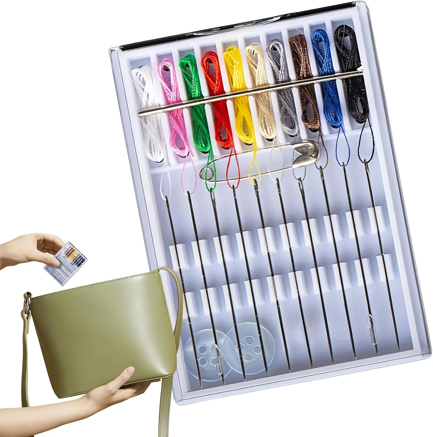 ست نخ و سوزن - 10 رنگ نخ شده لوازم جانبی خیاطی قابل حمل | لوازم جانبی گلدوزی با دکمه سنجاق برای مادر مادربزرگ زنان مردان