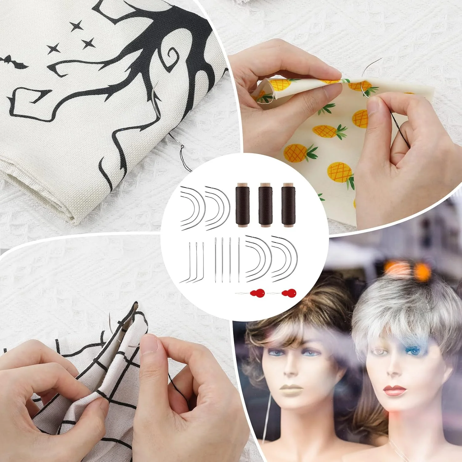 ست 25 عددی نخ و سوزن، شامل سوزن های خمیده، نخ قهوه ای و ابزار بافت به همراه لوازم جانبی و ملزومات خیاطی برای ساخت کلاه گیس، دوخت مو و بافت مو ست 25 عددی نخ و سوزن، شامل سوزن های خمیده، نخ قهوه ای و ابزار بافت به همراه لوازم جانبی و ملزومات خیاطی برای ساخت کلاه گیس، دوخت مو و بافت مو