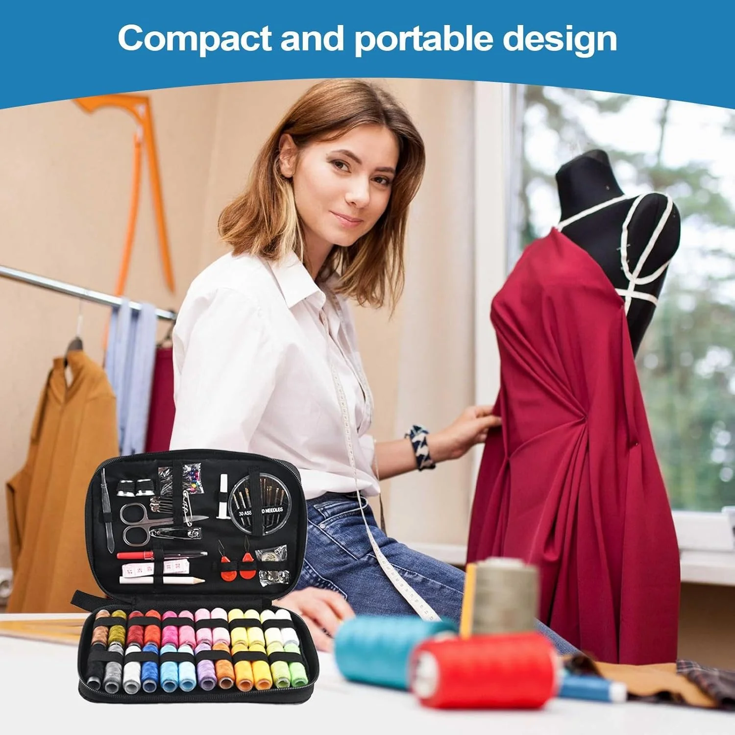 ست نخ و سوزن - ابزار خیاطی قابل حمل | ابزار چند منظوره و جمع و جور، مناسب برای تعمیر تجهیزات فضای باز، وصله کاری، لحاف دوزی، کاردستی های خوابگاهی ست نخ و سوزن - ابزار خیاطی قابل حمل | ابزار چند منظوره و جمع و جور، مناسب برای تعمیر تجهیزات فضای باز، وصله کاری، لحاف دوزی، کاردستی های خوابگاهی