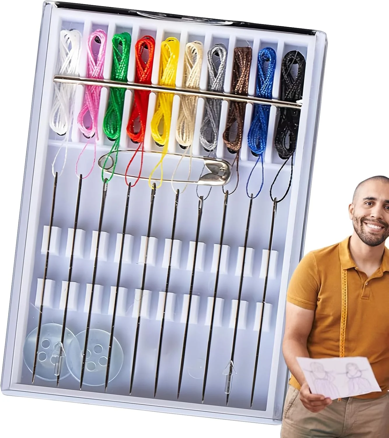 ست نخ و سوزن - 10 رنگ نخ شده لوازم جانبی خیاطی قابل حمل | لوازم جانبی گلدوزی با دکمه سنجاق برای مادر مادربزرگ زنان مردان ست نخ و سوزن - 10 رنگ نخ شده لوازم جانبی خیاطی قابل حمل | لوازم جانبی گلدوزی با دکمه سنجاق برای مادر مادربزرگ زنان مردان