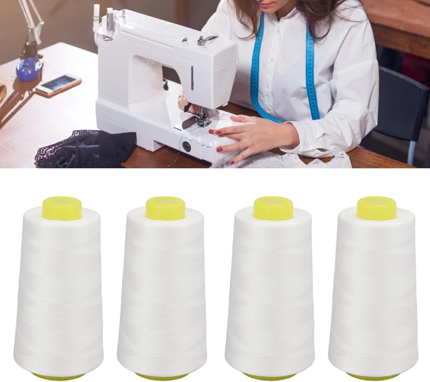 نخ سردوز سفید NDNCZDHC، 4 عدد، 3000 یارد نخ چرخ خیاطی پلی استر بزرگ برای سوزن دوزی خانگی، لوازم خیاطی نخ سردوز سفید NDNCZDHC، 4 عدد، 3000 یارد نخ چرخ خیاطی پلی استر بزرگ برای سوزن دوزی خانگی، لوازم خیاطی