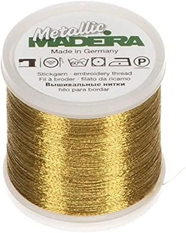 نخ گلدوزی متالیک نایلون/پلی استر Madeira 9842-14، وزن 40/220 یارد، طلایی 4