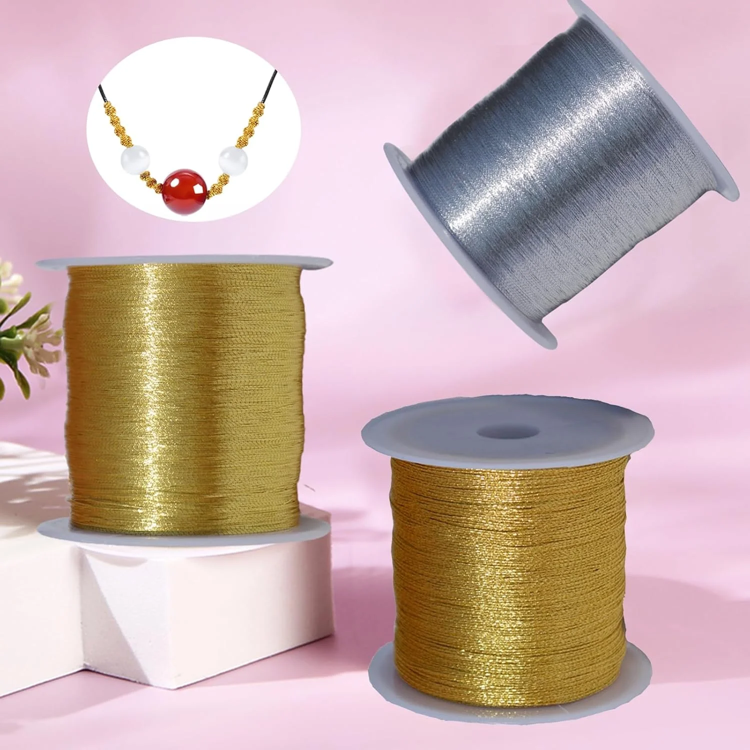 1 رول نخ فلزی بدون محو شدن، براق، نفیس، با استحکام بالا، پلی استر DIY، نخ جهانی خیاطی، گلدوزی، قلاب بافی برای خانه 1 رول نخ فلزی بدون محو شدن، براق، نفیس، با استحکام بالا، پلی استر DIY، نخ جهانی خیاطی، گلدوزی، قلاب بافی برای خانه