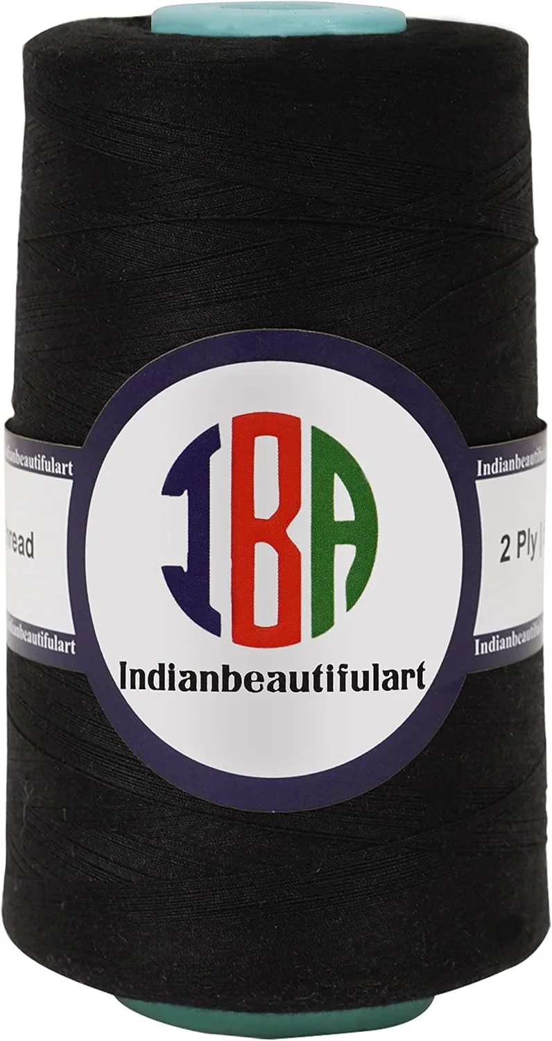 نخ خیاطی چند منظوره IBA Indianbeautifulart، قرقره 5000 یاردی، 100% پلی استر ریسیده، نخ سردوز اتصال مخروطی برای صنایع دستی DIY، اورلاک، دوخت دستی، بسته 1 عددی (مشکی)