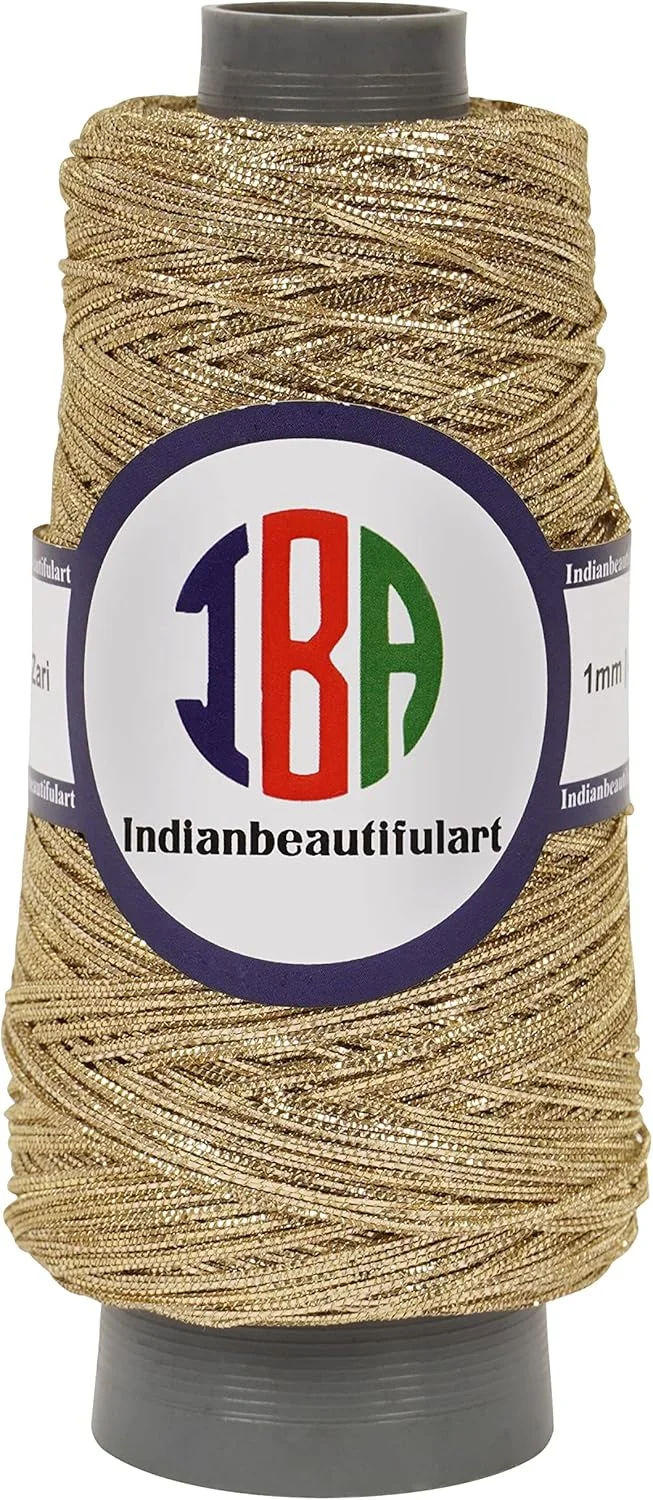 IBA Indianbeautifulart نخ ابریشمی متالیک گلدوزی نخ زری/دوری براق نخ درخشان برای سوزن دوزی گلدوزی دستی نخ 1 میلی متری برای صنایع دستی DIY بسته 1 عددی (طلایی)