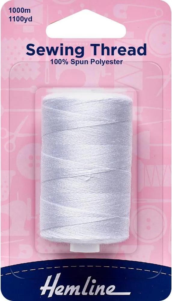نخ خیاطی Hemline پلی استر ریسیده 100%، 1000 متر / 1100 یارد، 1 عدد | رنگ سفید (کد 238/HEM)