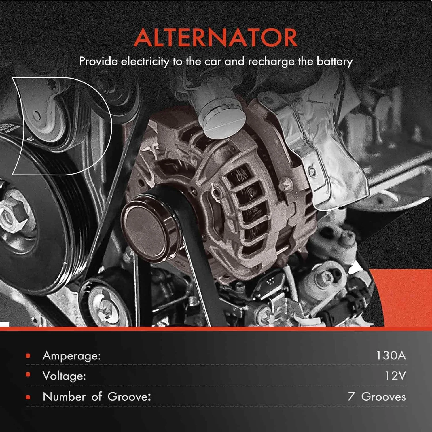 آلترناتور A-Premium سازگار با فورد F-250/F-350/F-450/F-550 سوپر دیوتی 2005-2008، F53 2006-2009، 5.4L 6.8L، 12 ولت 130 آمپر پولی 6 شیاره چرخش در جهت عقربه های ساعت