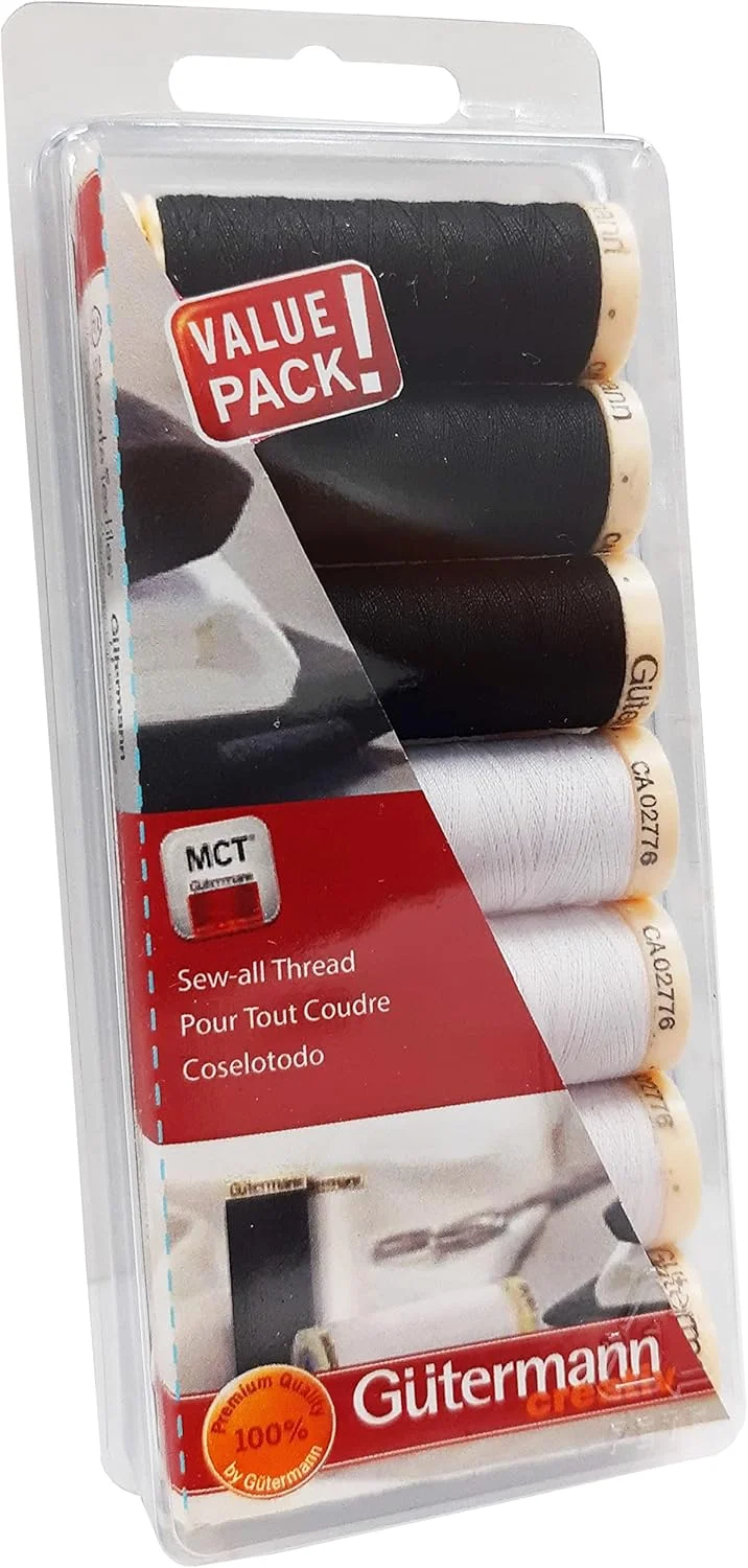 نخ خیاطی همه کاره گاترمن 100 متری بسته 7 عددی مشکی و سفید